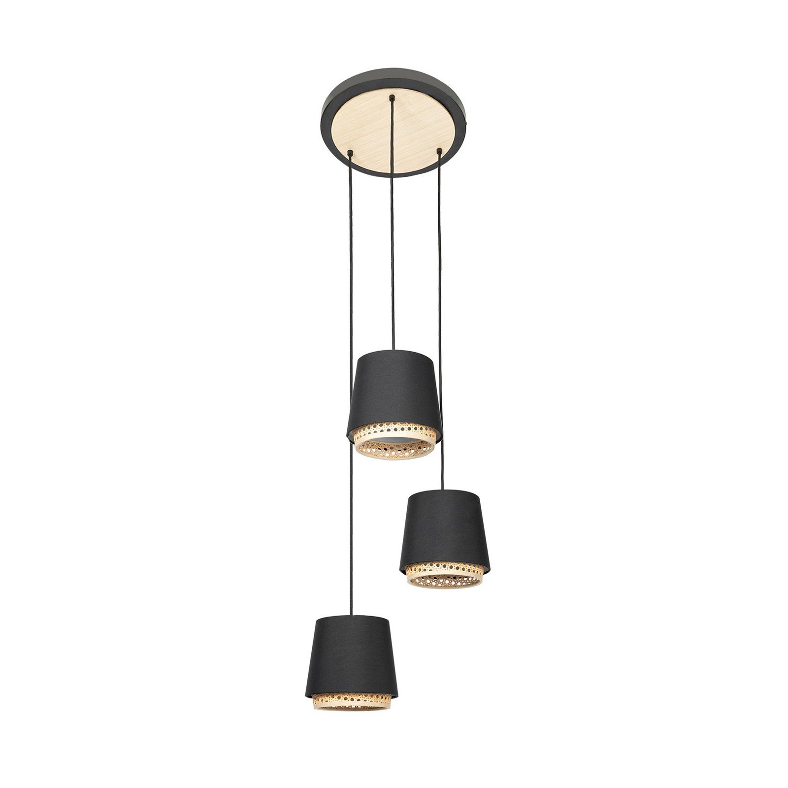 Lindby Ananya lampă suspendată rondel 3 becuri - Camera de zi / sufragerie - Casă de țară / Rustic - negru lemn deschis - Metal