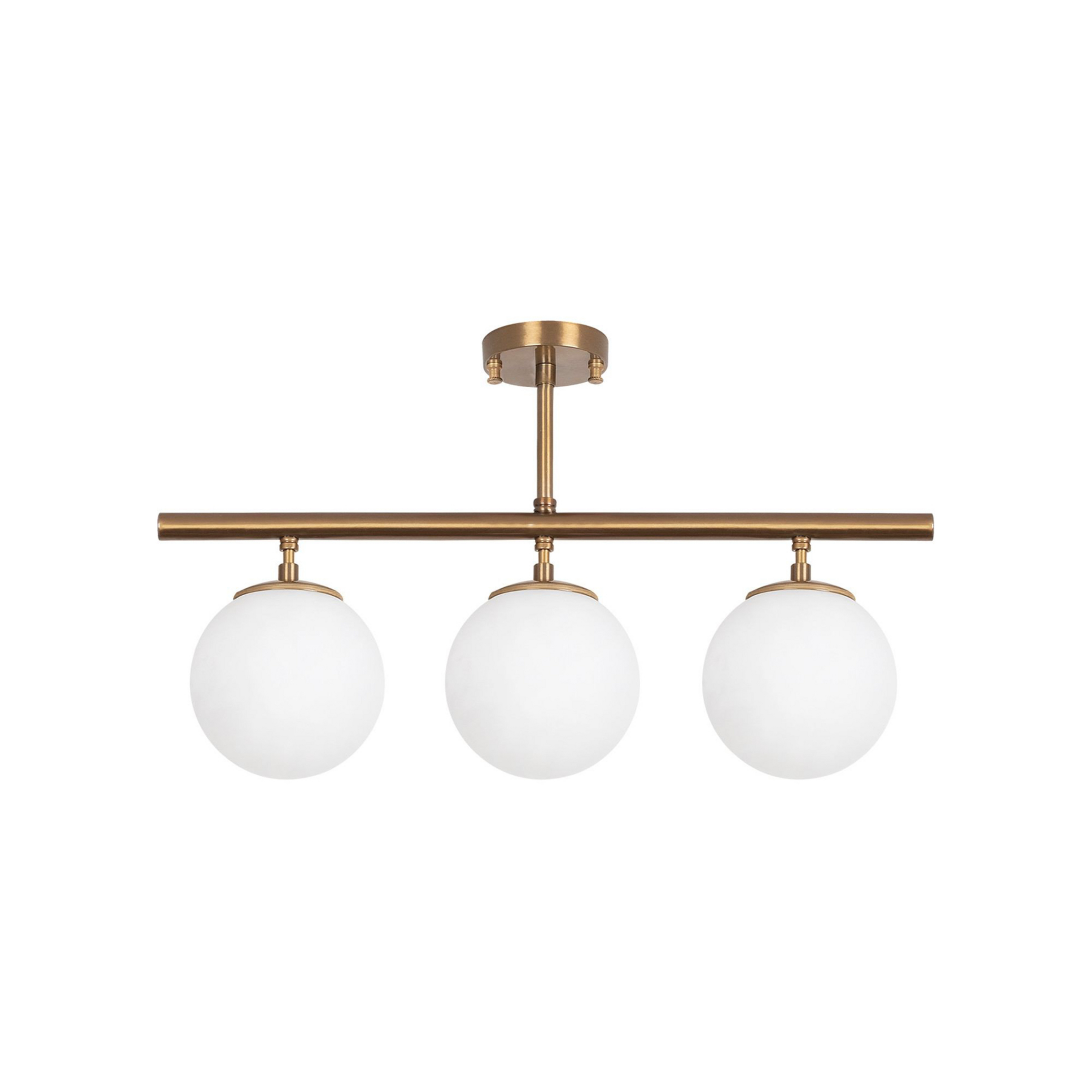 Taklampe Atmaca, 3 lyskilder, gull antikk, glass, 60 cm