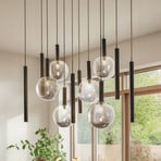 Lucande Lampada a sospensione Lumavia, a 12 luci, vetro, nero/trasparente, G9