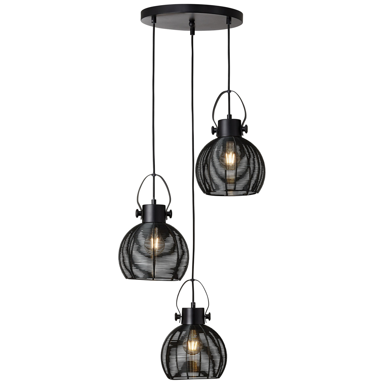 Sambo hanging light, round base, 3-bulb, black