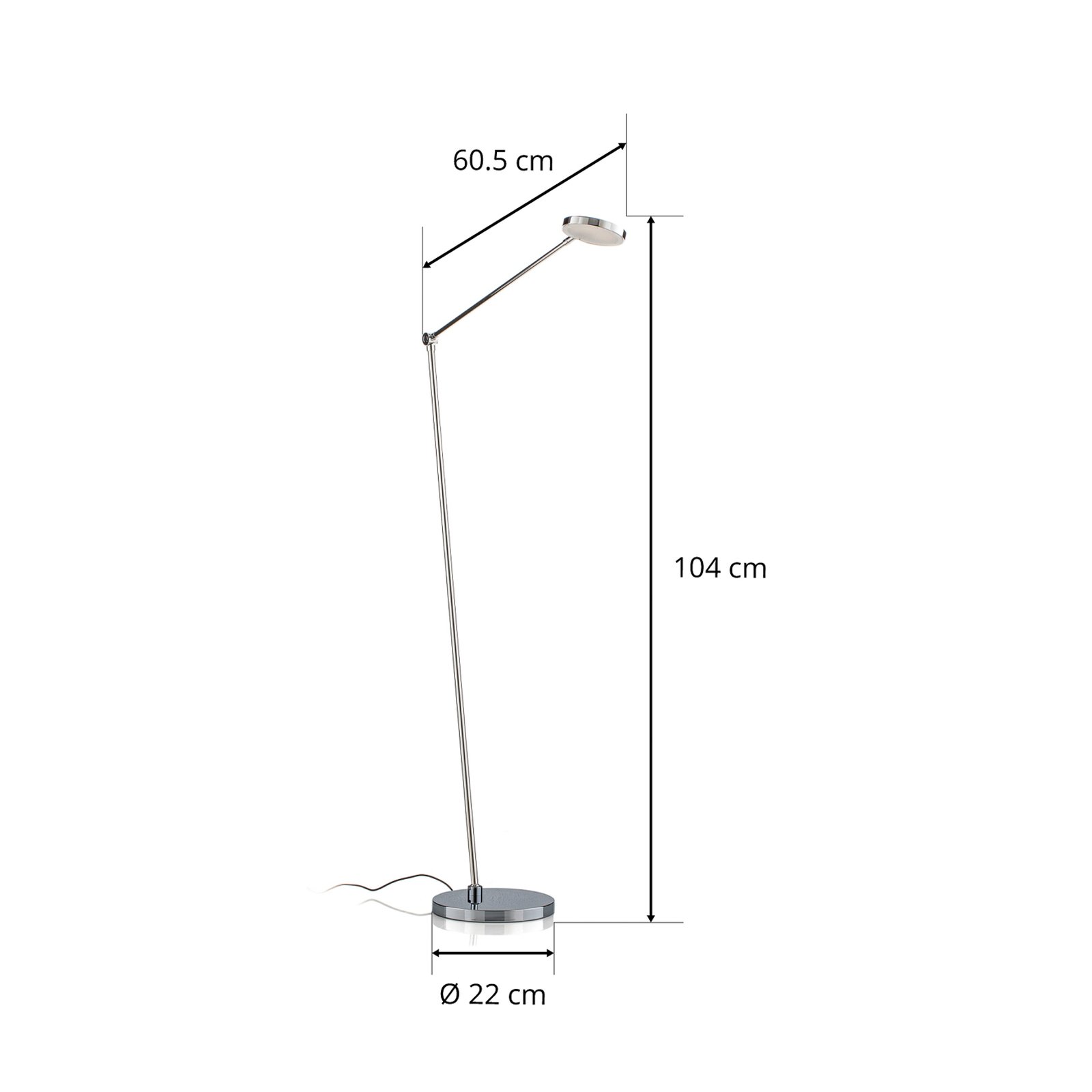 LED-golvlampa Thea-S geststyrning, krom