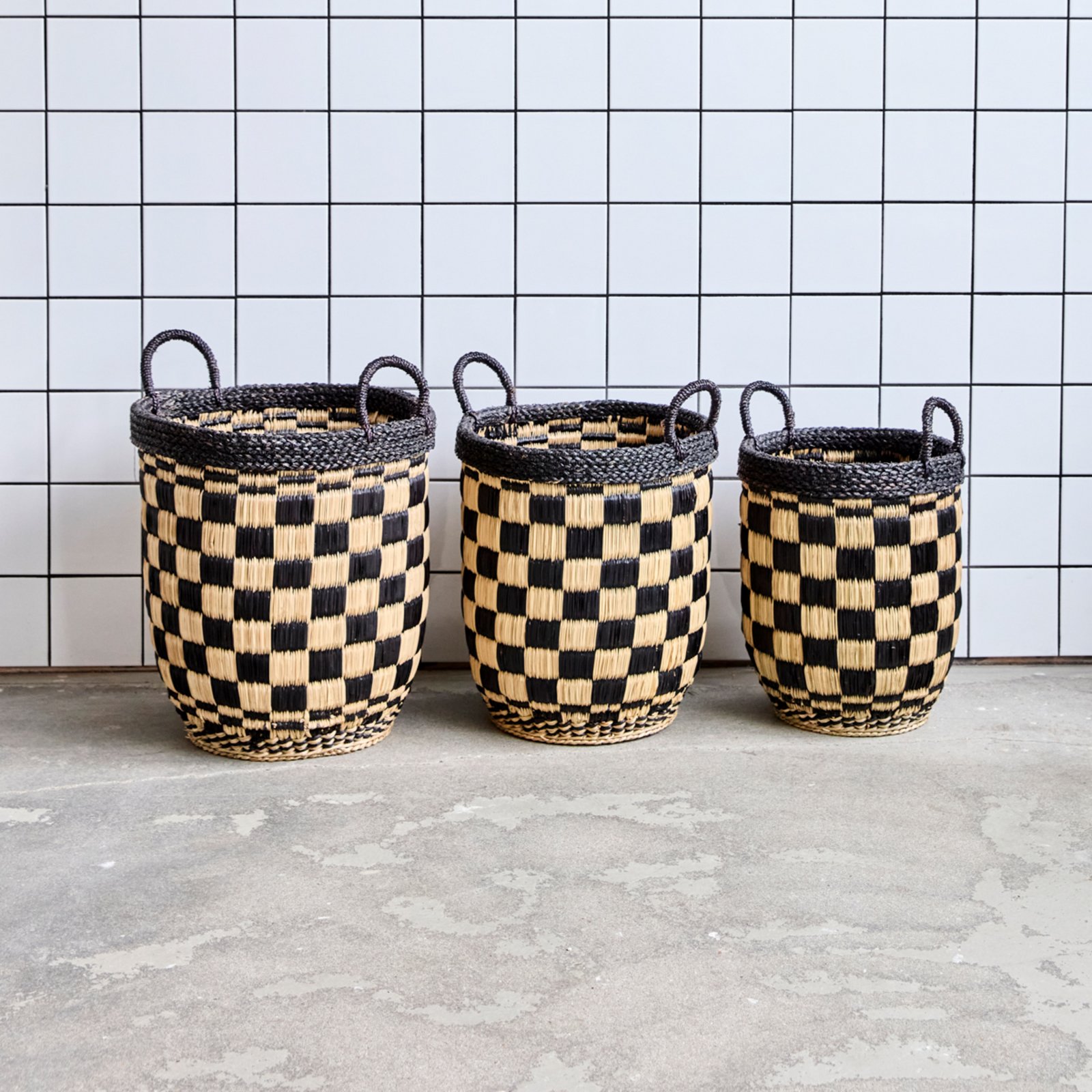 HDOpti basket, black/natural, set of 3, seagrass - House Doctor