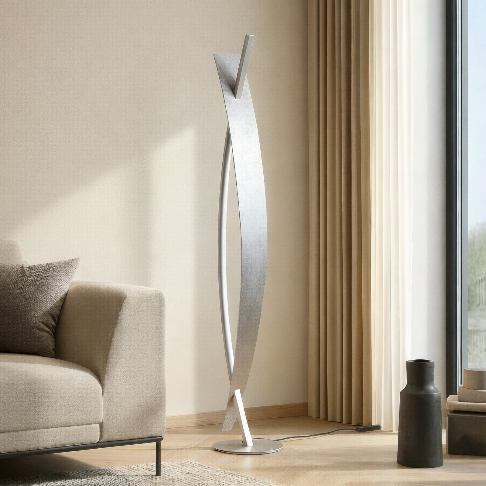 Lucande Lampadar LED Marija argintiu dimabil 140 cm - Camera de zi / sufragerie - modern - Metal