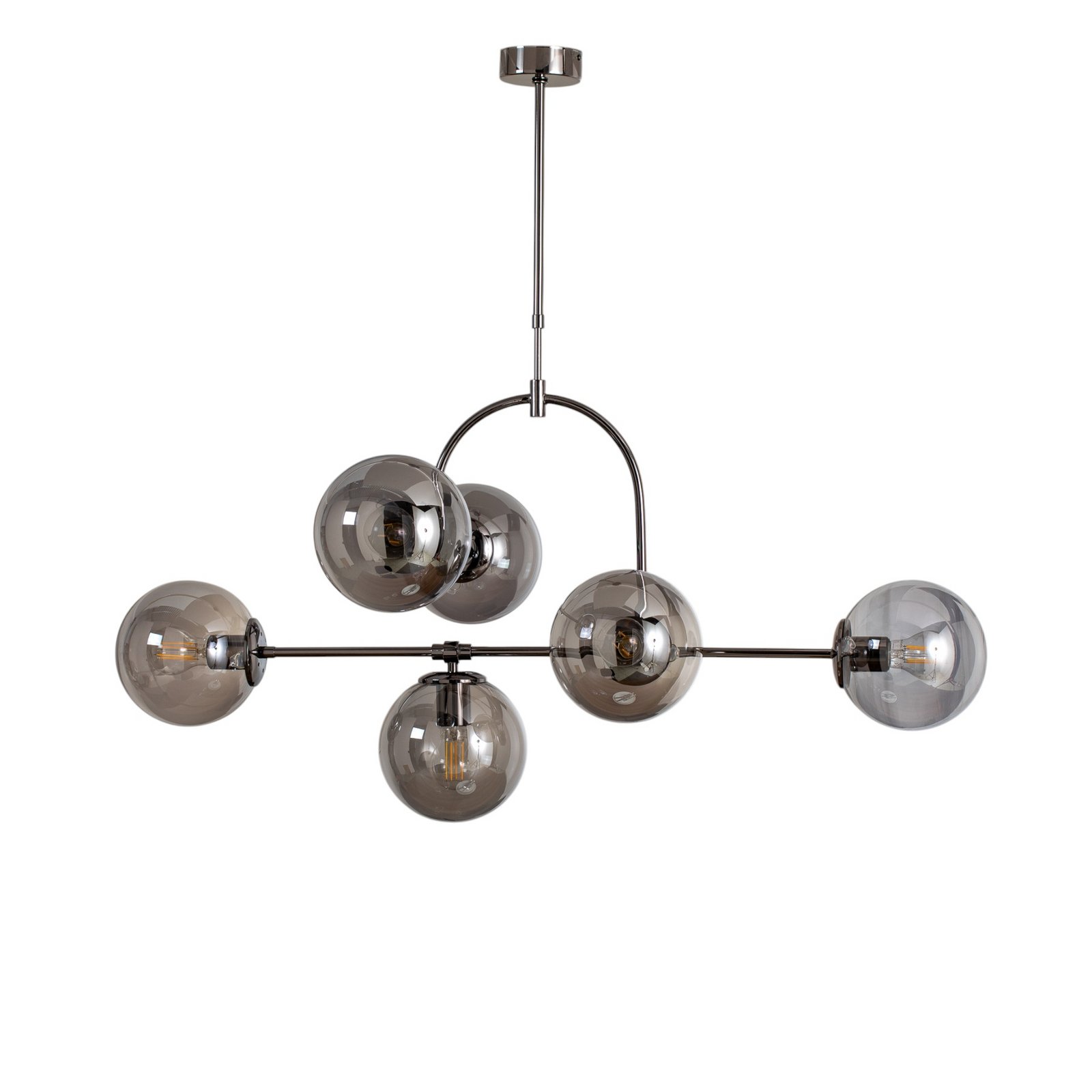 Portemo hanging light, smoke grey/nickel, 104x80 cm, 6-bulb glass