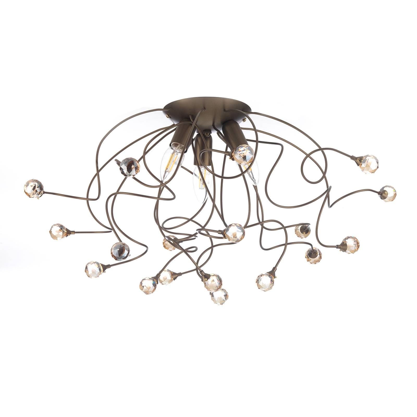 Taklampa Trilly i brons med kristaller, 3 lampor