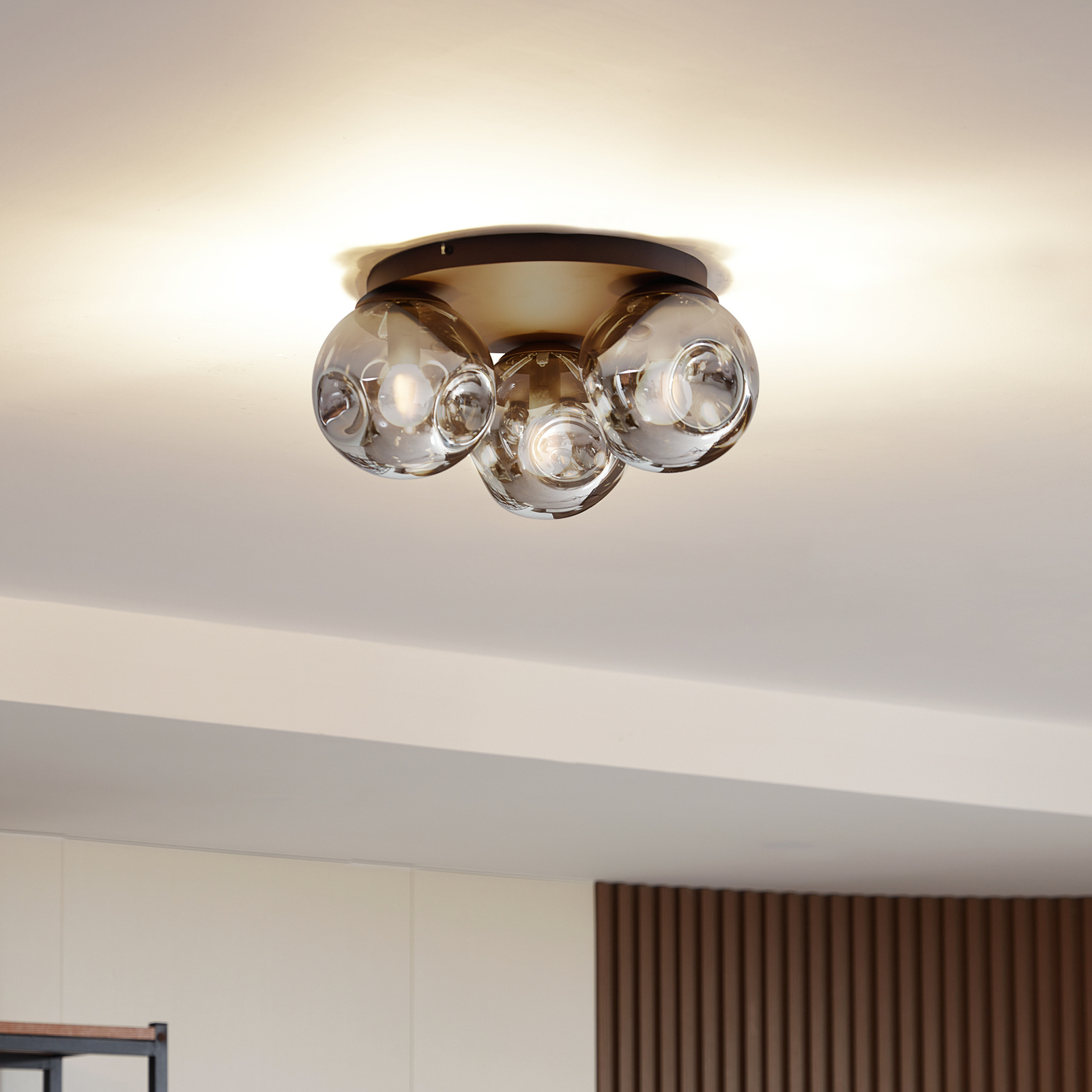 Lindby Valentina ceiling lamp, E14, grey, glass, Ø 36.6 cm