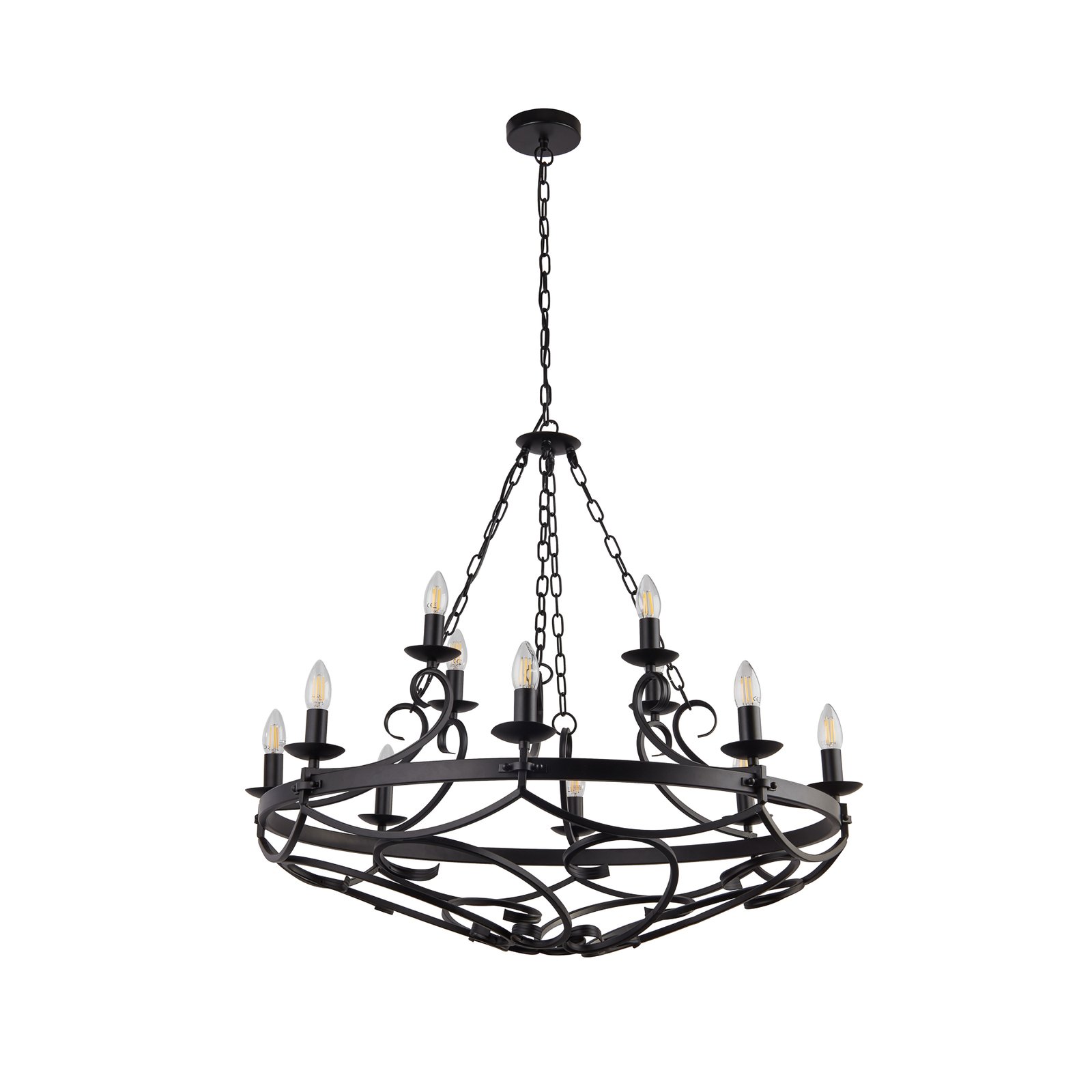 Lustre Cartwheel III, 12 lâmpadas, Ø 89cm, preto, metal