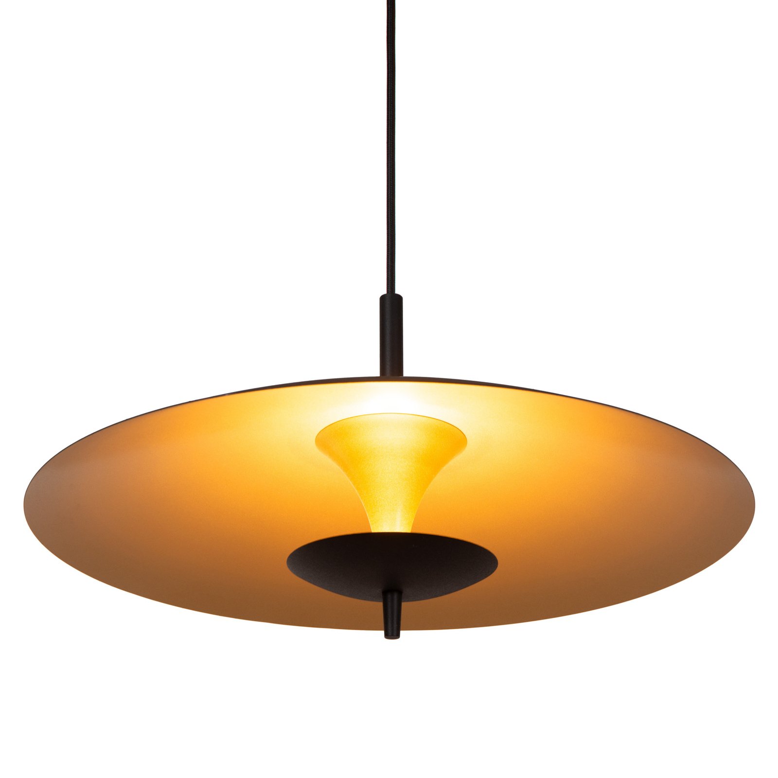 Vulcan LED pendant light, black/gold, Ø 47 cm, dimmable