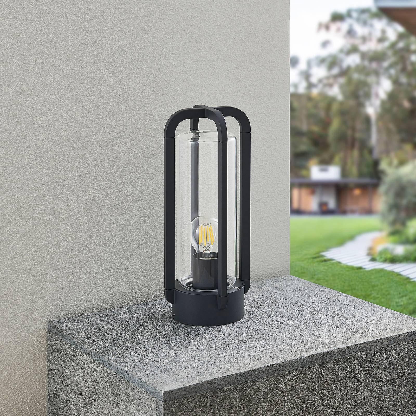 Lucande Tiras buiten plafondlamp, donkergrijs IP65 - Plafond rond - dimbaar - Modern - zwart - drukgegoten aluminium, glas