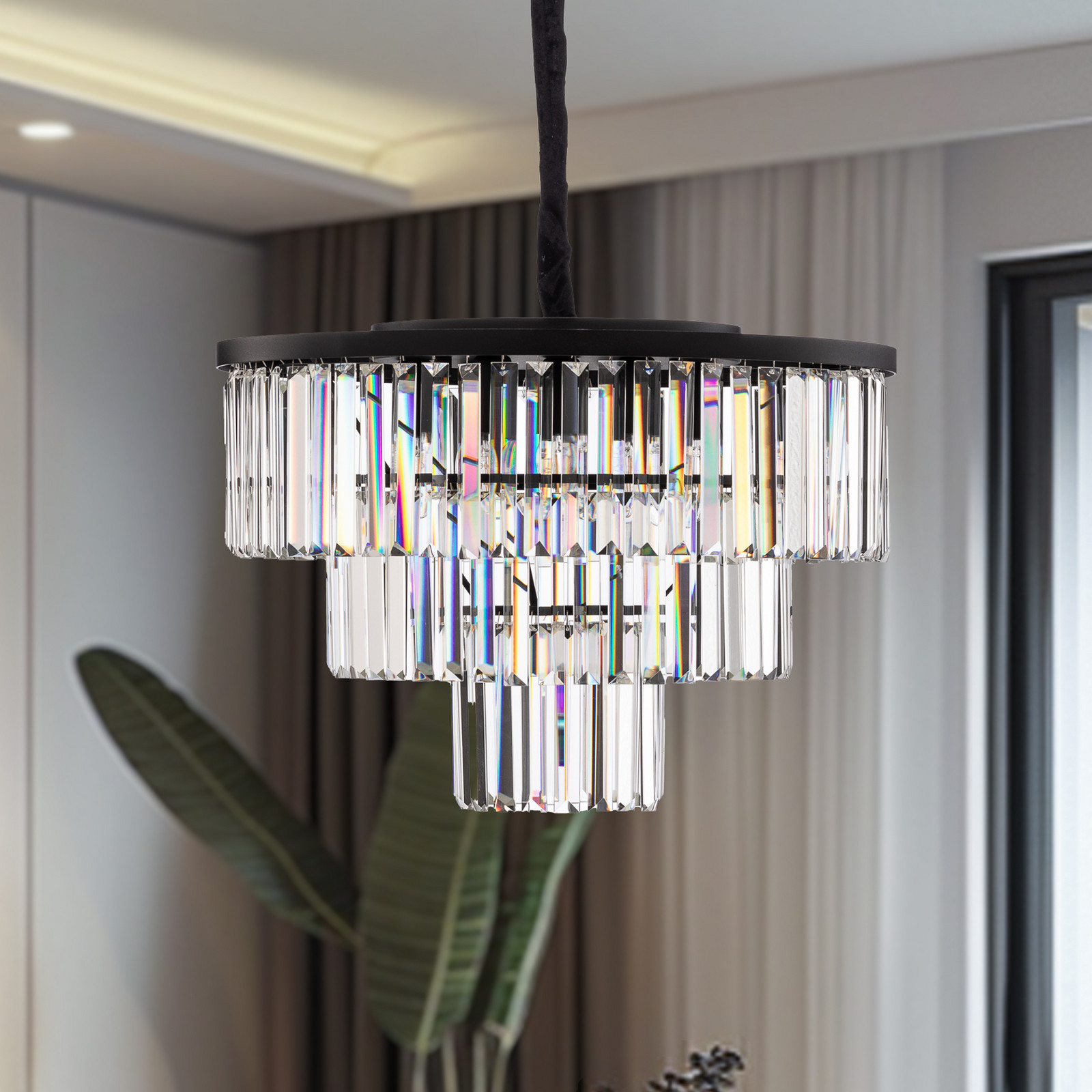 Euluna Kristalna viseća svjetiljka, prozirna/crna, Ø 56 cm - Dnevni boravak/blagovaonica - prozirna, crna - Staklo