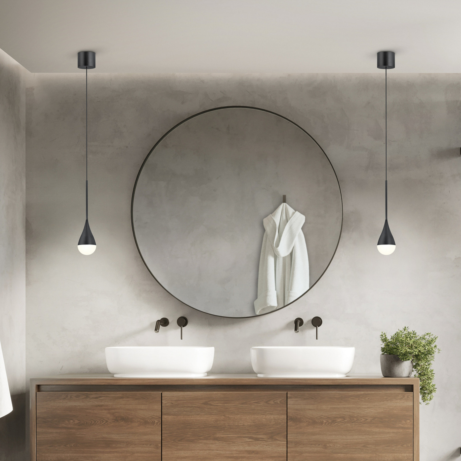 Lampă suspendată LED Helestra DUC negru IP44 Ø 7 cm - Baie - Modern - Aluminiu