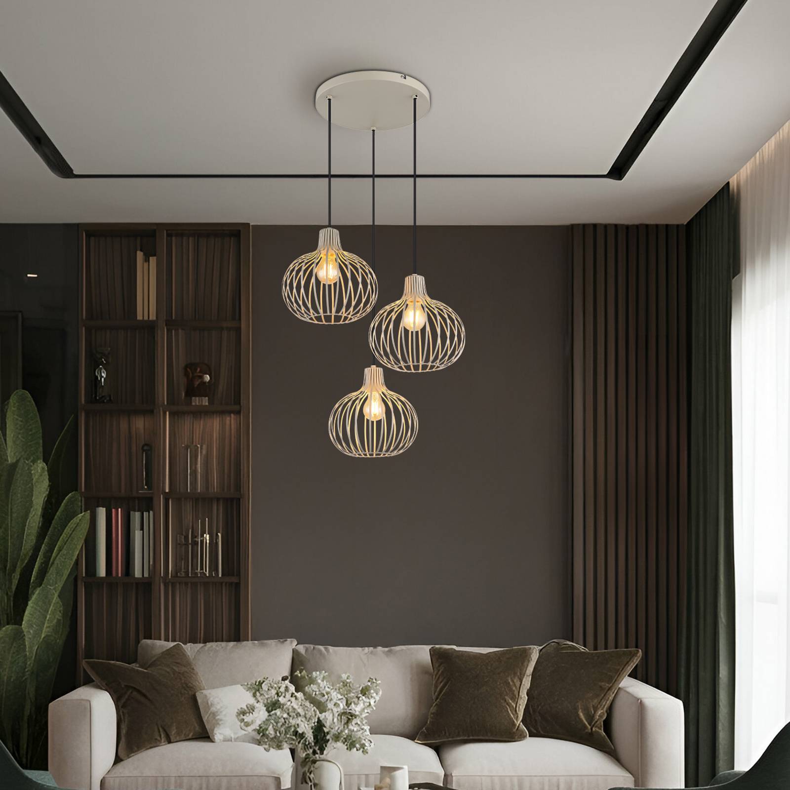 Hängeleuchte Mateo, 3-flg, cremefarben, Metall, Ø 50 cm günstig online kaufen