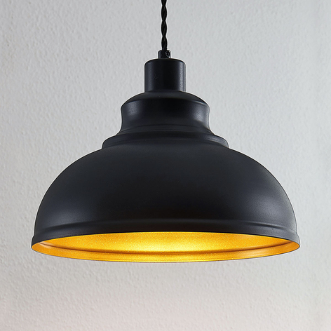Lámpara colgante vintage Albertine, metal, negra