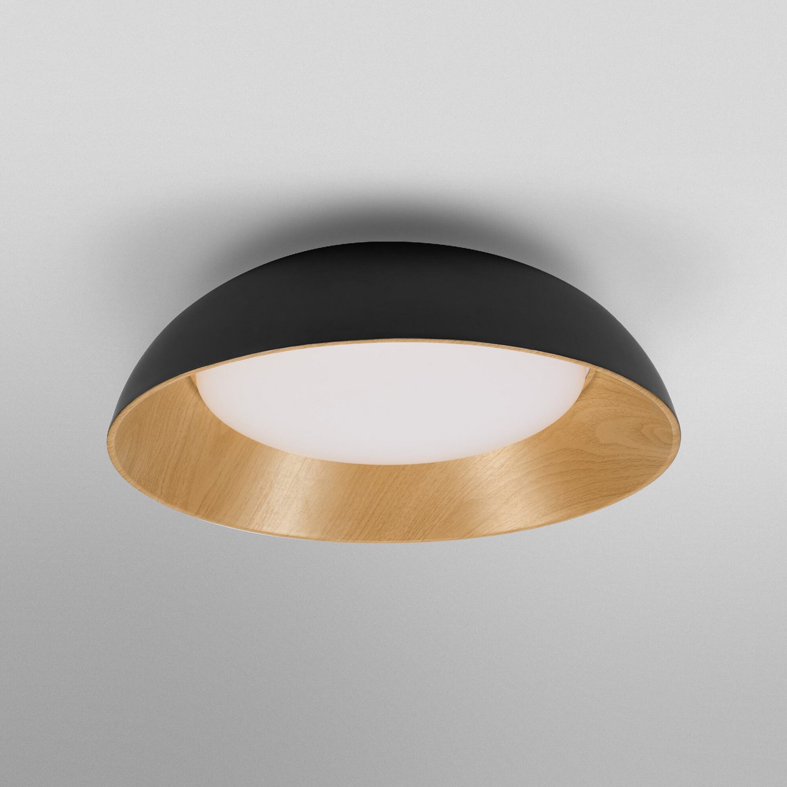 OSRAM LED stropna svjetiljka ORBIS ALVA, crna/dekor drveta, Ø 51 cm