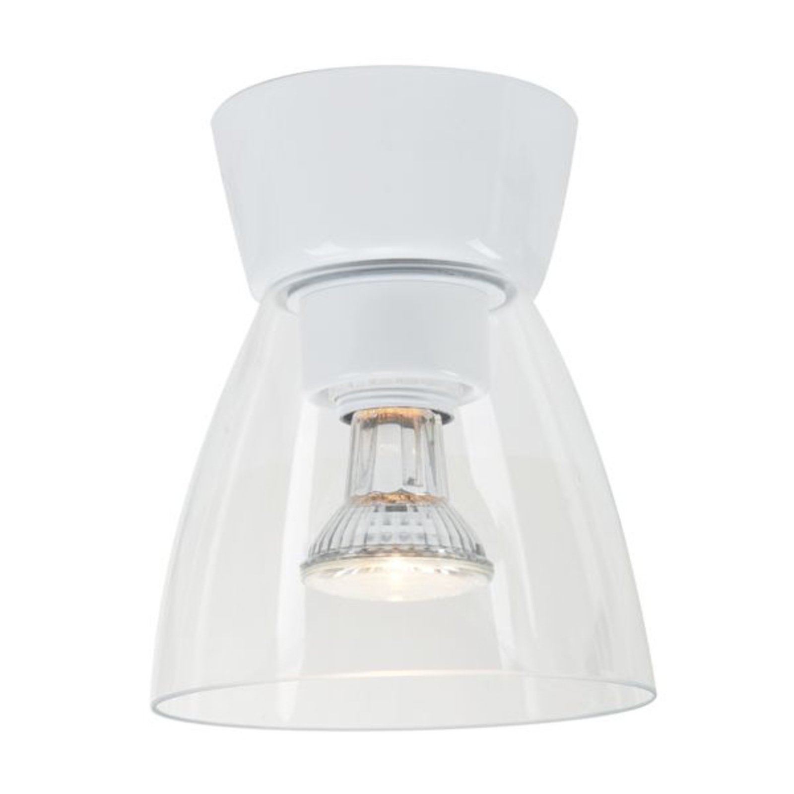 BELID Bizzo LED ceiling light white clear glass canopy, for Living / Dining Room, metal, glass, E27, 6 W, energy efficiency: A++, H: 19.3 cm