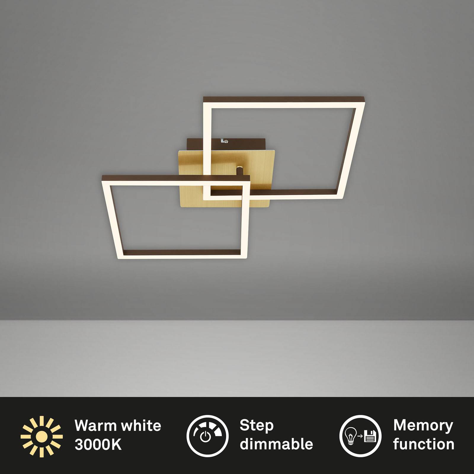 Photos - Chandelier / Lamp Briloner Frame LED ceiling lamp, gold, dimmable, 2-bulb 