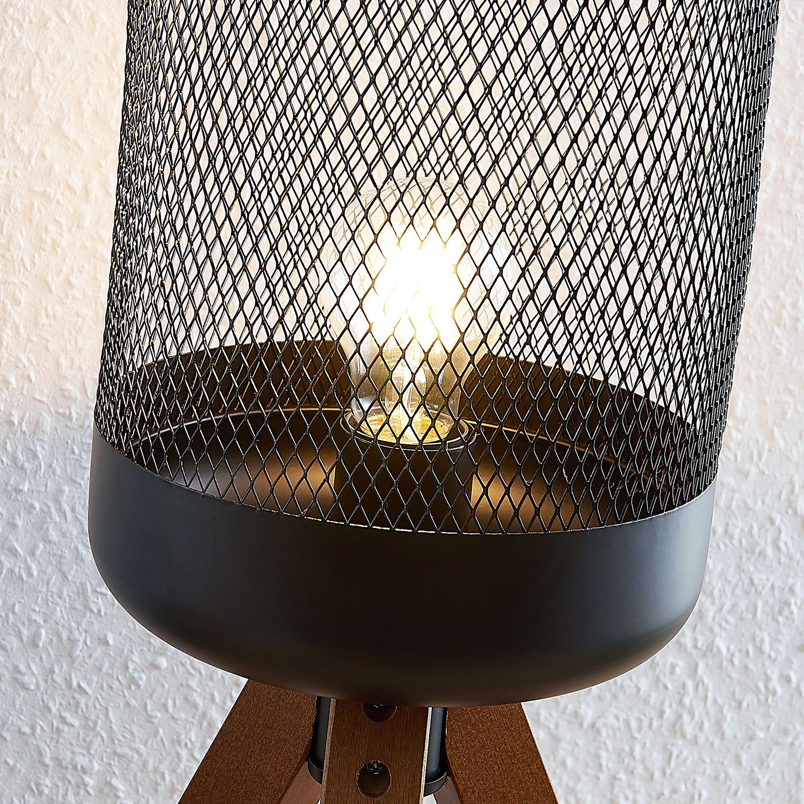 Lindby Eymen tripod table lamp with cage lampshade
