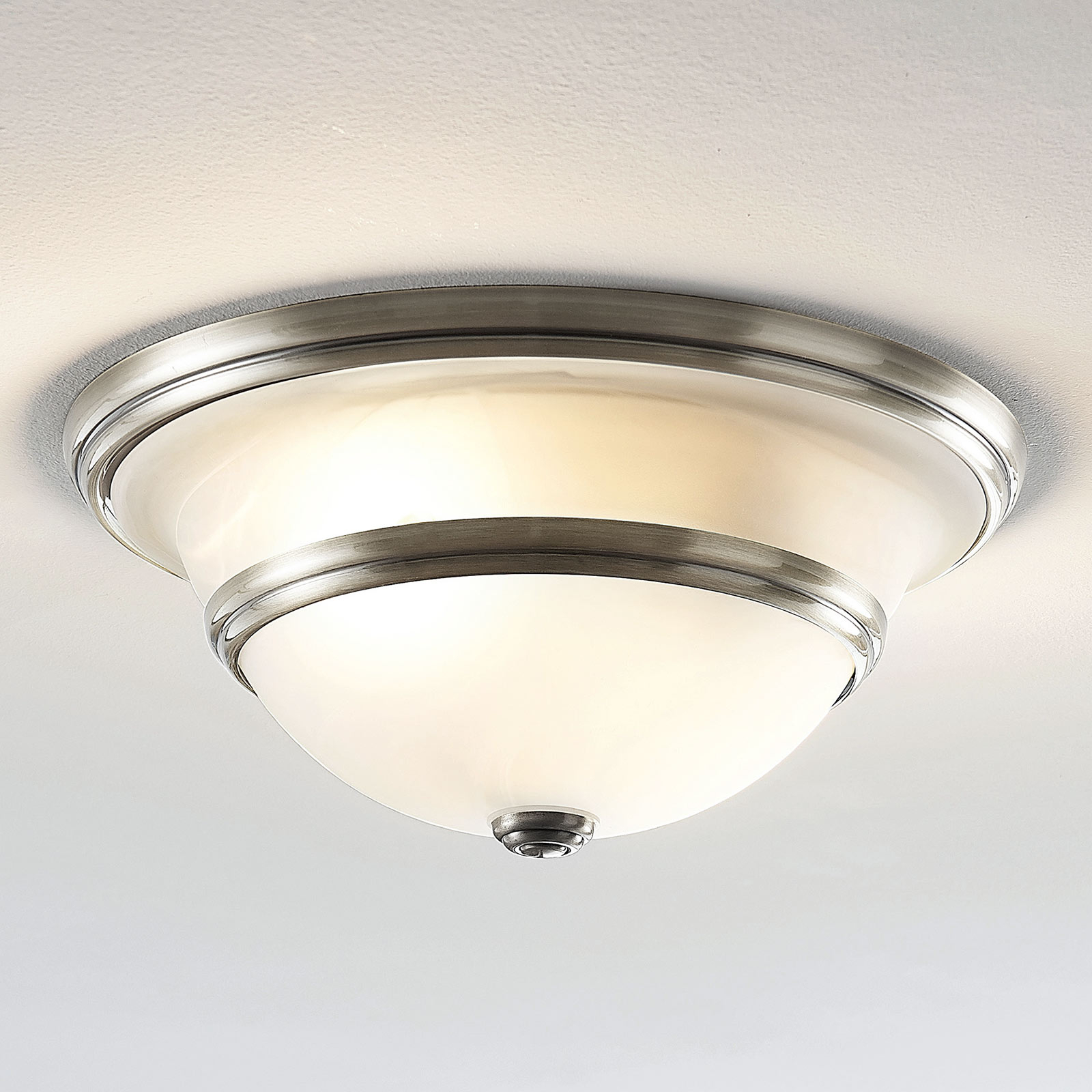Ursula ceiling lamp, glass, round, matt nickel, Lampenwelt.com, for Living / Dining Room, glass, metal, E27, 40 W, energy efficiency: A++, H: 15 cm