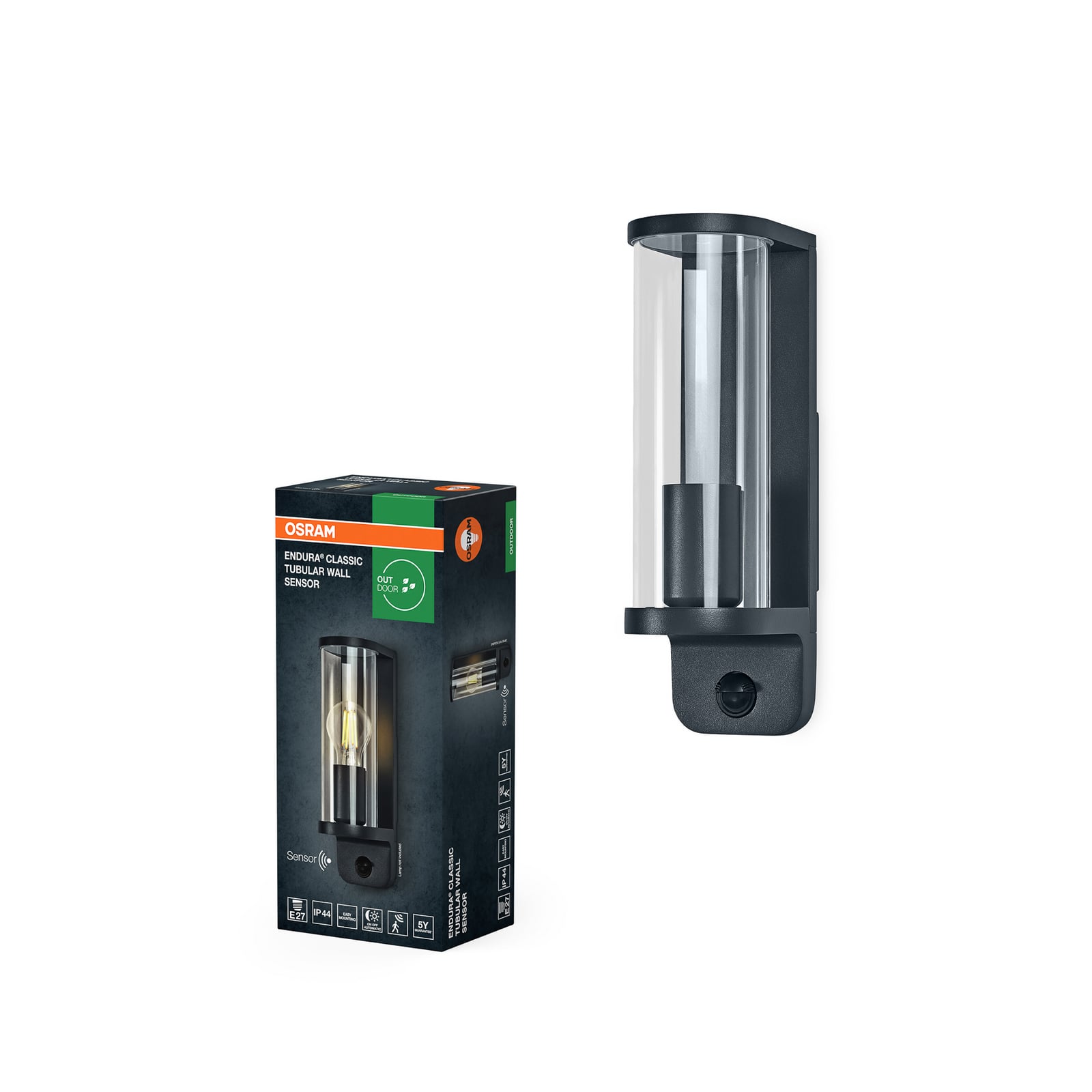 Candeeiro de parede OSRAM ENDURA CLASSIC TUBULAR, sensor, cinza escuro Candeeiro de parede OSRAM ENDURA CLASSIC TUBULAR, sensor, cinza escuro