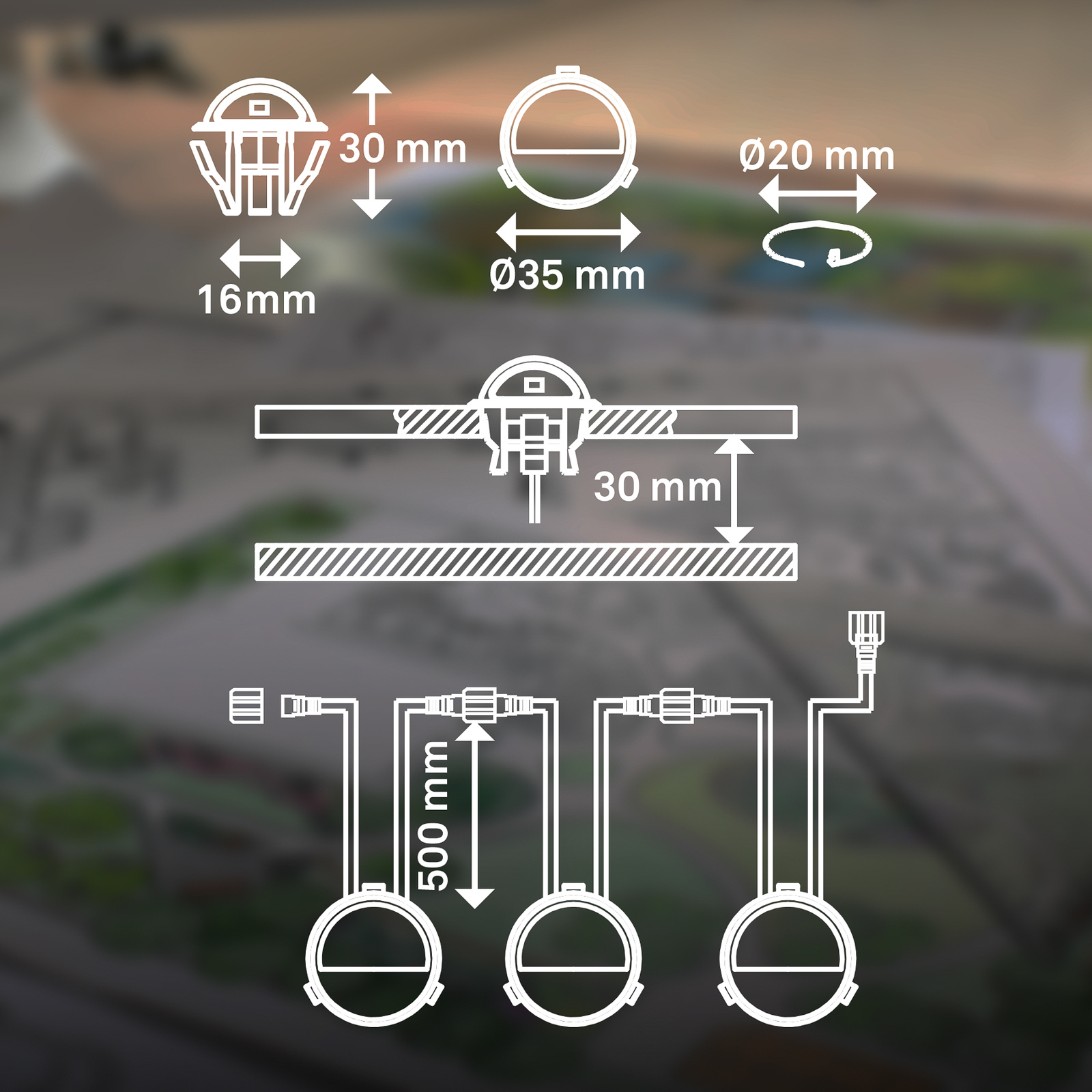 Zapuštěné LED bodové svítidlo 3923034, IP65, 12 V, tříbodové prodloužení Ø