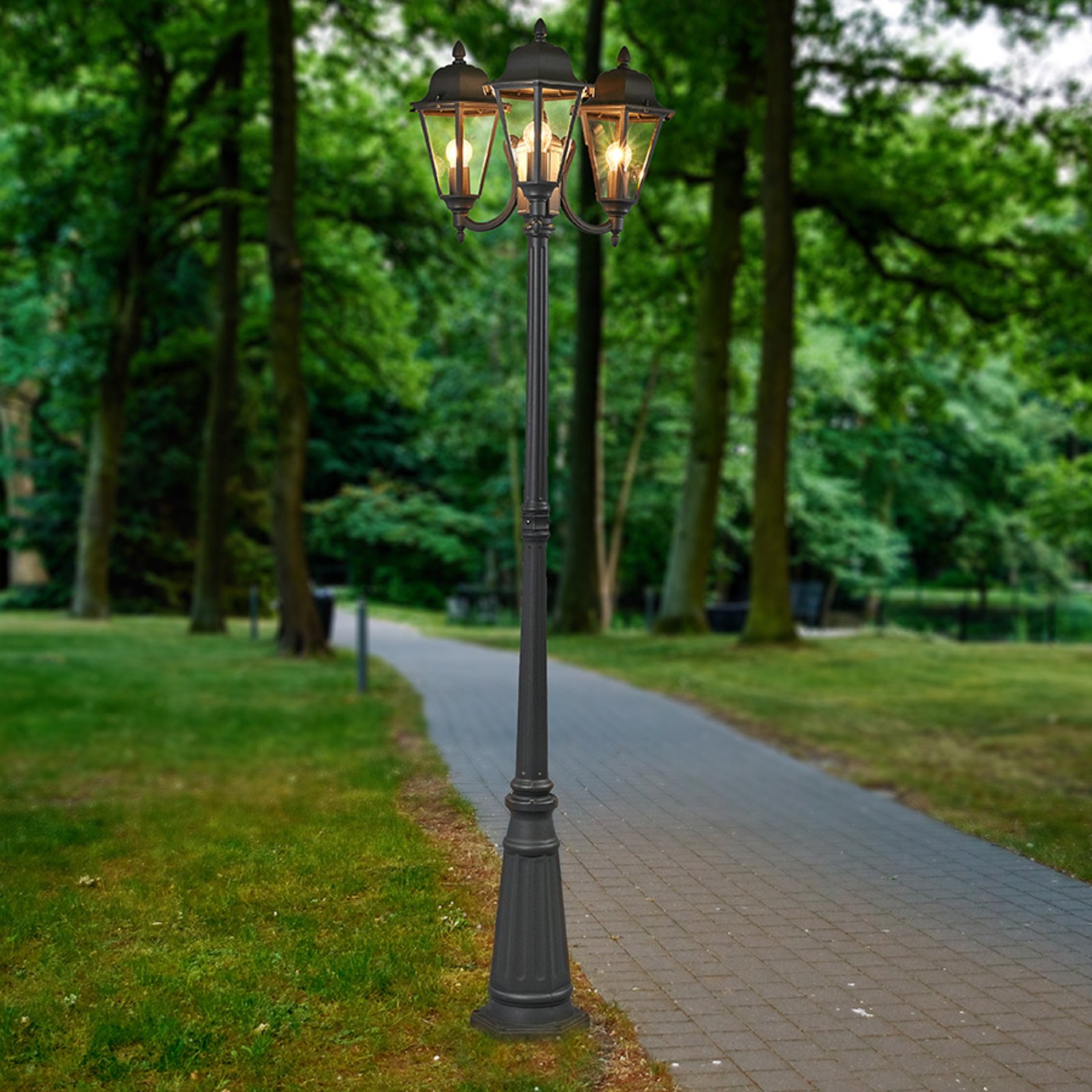 Lamp post Edana in graphite grey, 3-bulb