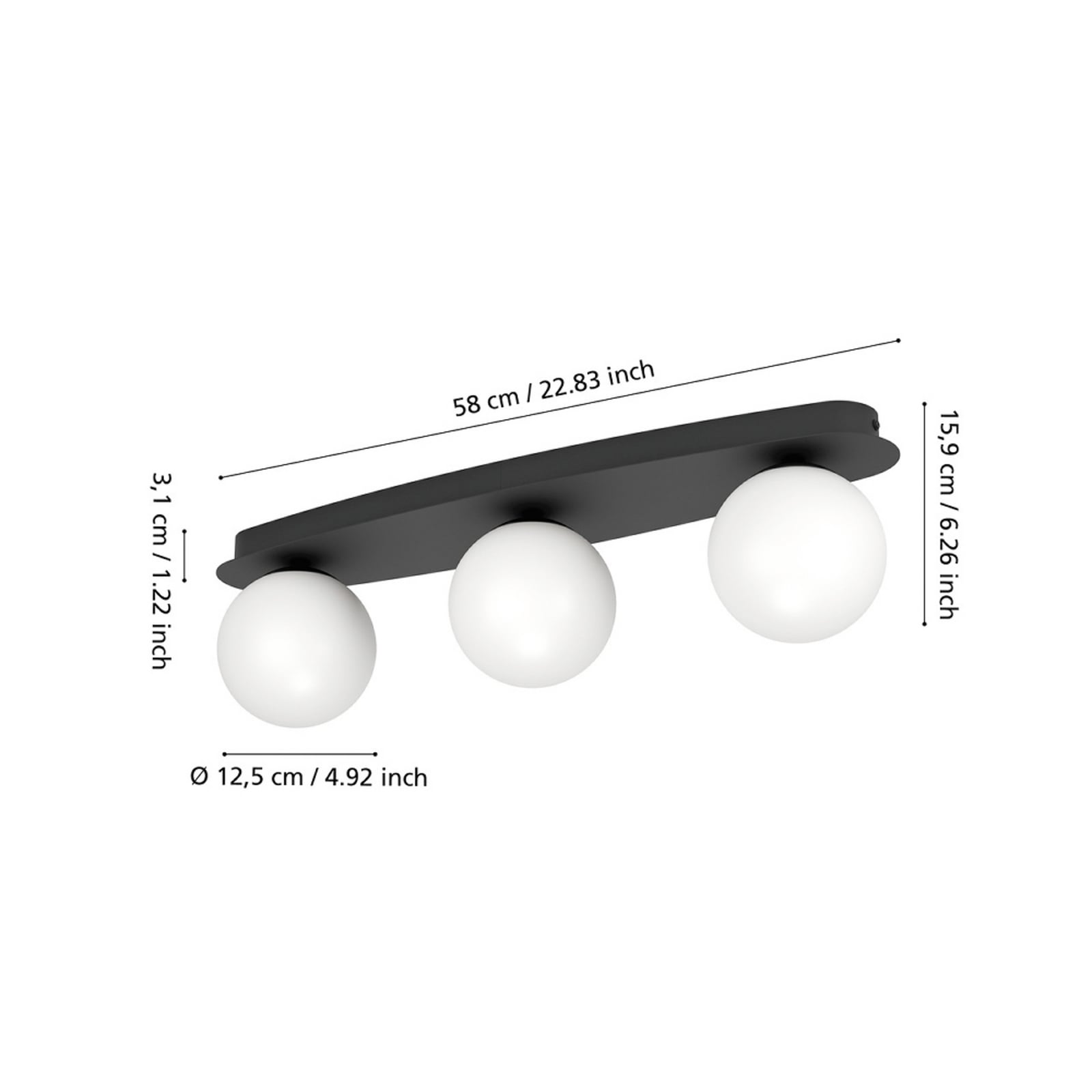 EGLO plafondlamp CASTROVIDO zwart 58 cm 3-lamps IP44 G9-LED