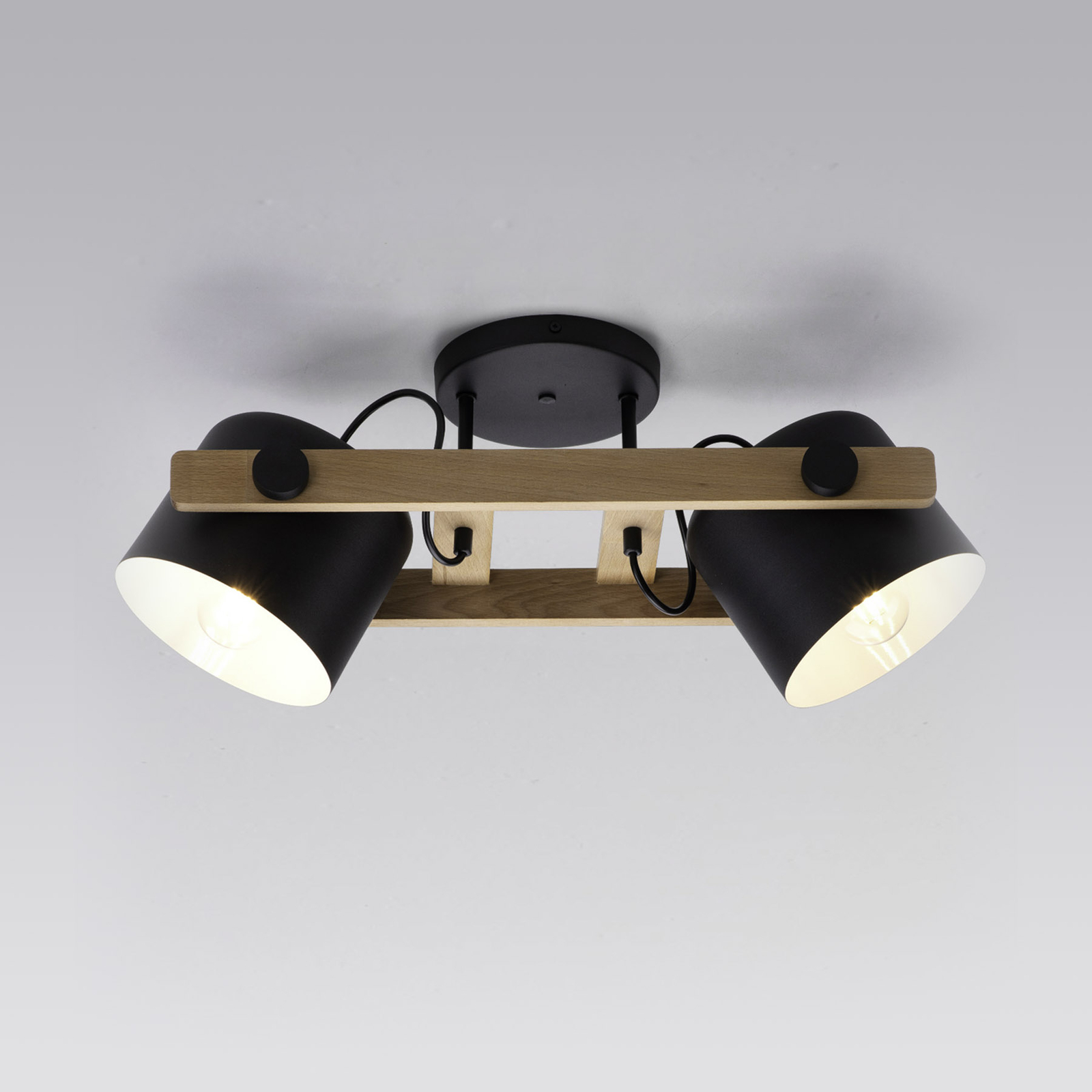 Cup ceiling spotlight, pivotable spots, 2-bulb