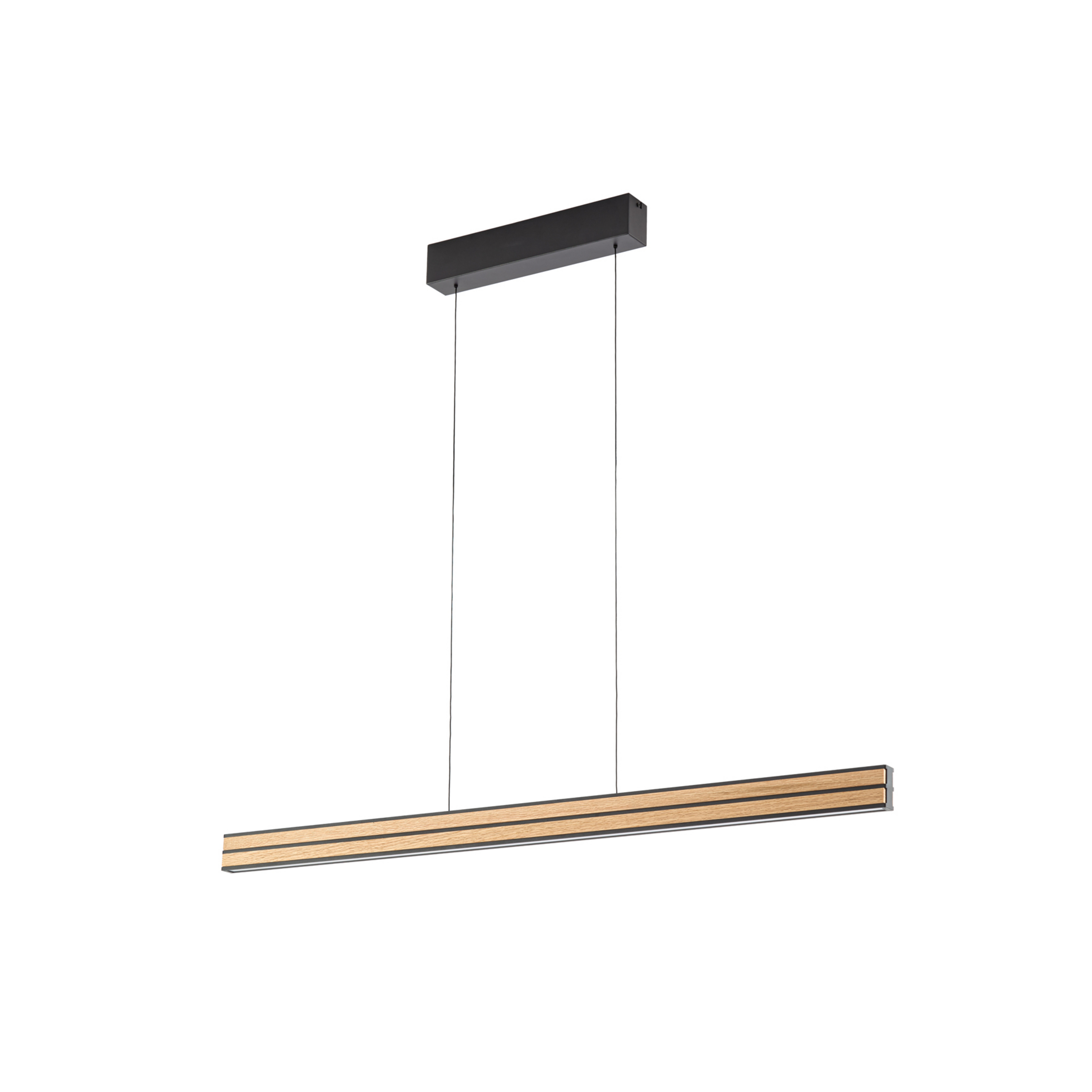Lisene LED-hængelampe, eg/sort, CCT, 117 cm - Quitani