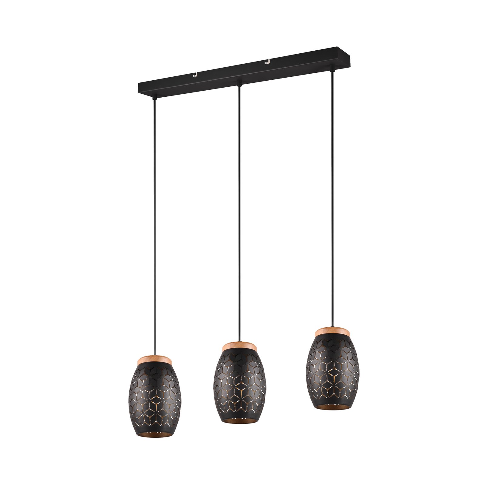 Hanglamp Bidar, lengte 71 cm, zwart-goud, 3-lamps, metaal