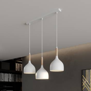 Noak hanging light 3-bulb linear white/wood