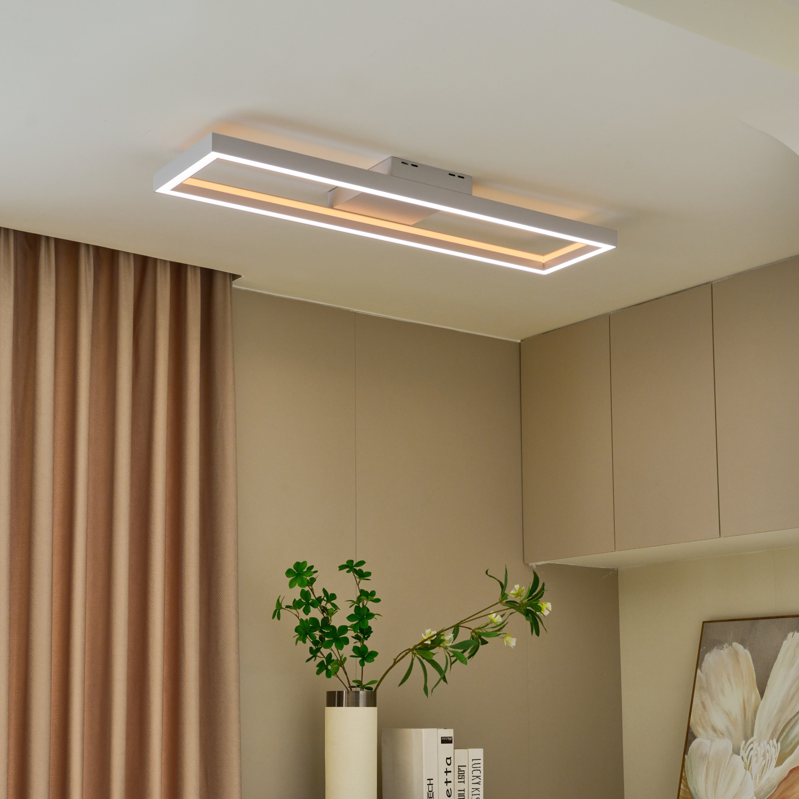 Lucande Smart LED stropné svietidlo Tjado, 100 cm, biela, Tuya