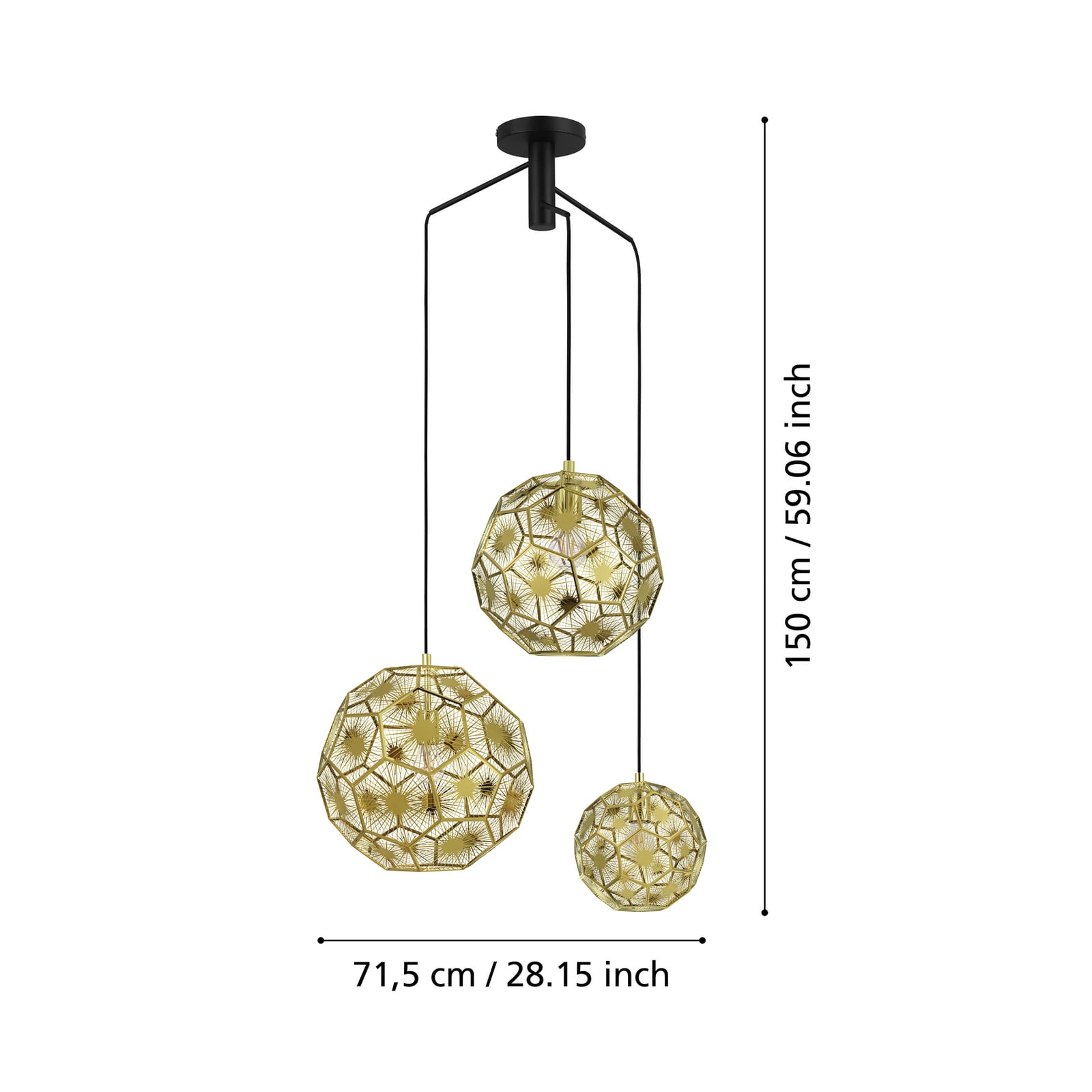 Hængelampe Skoura, messingfarvet, 70 x 68 cm, 3 lyskilder, stål