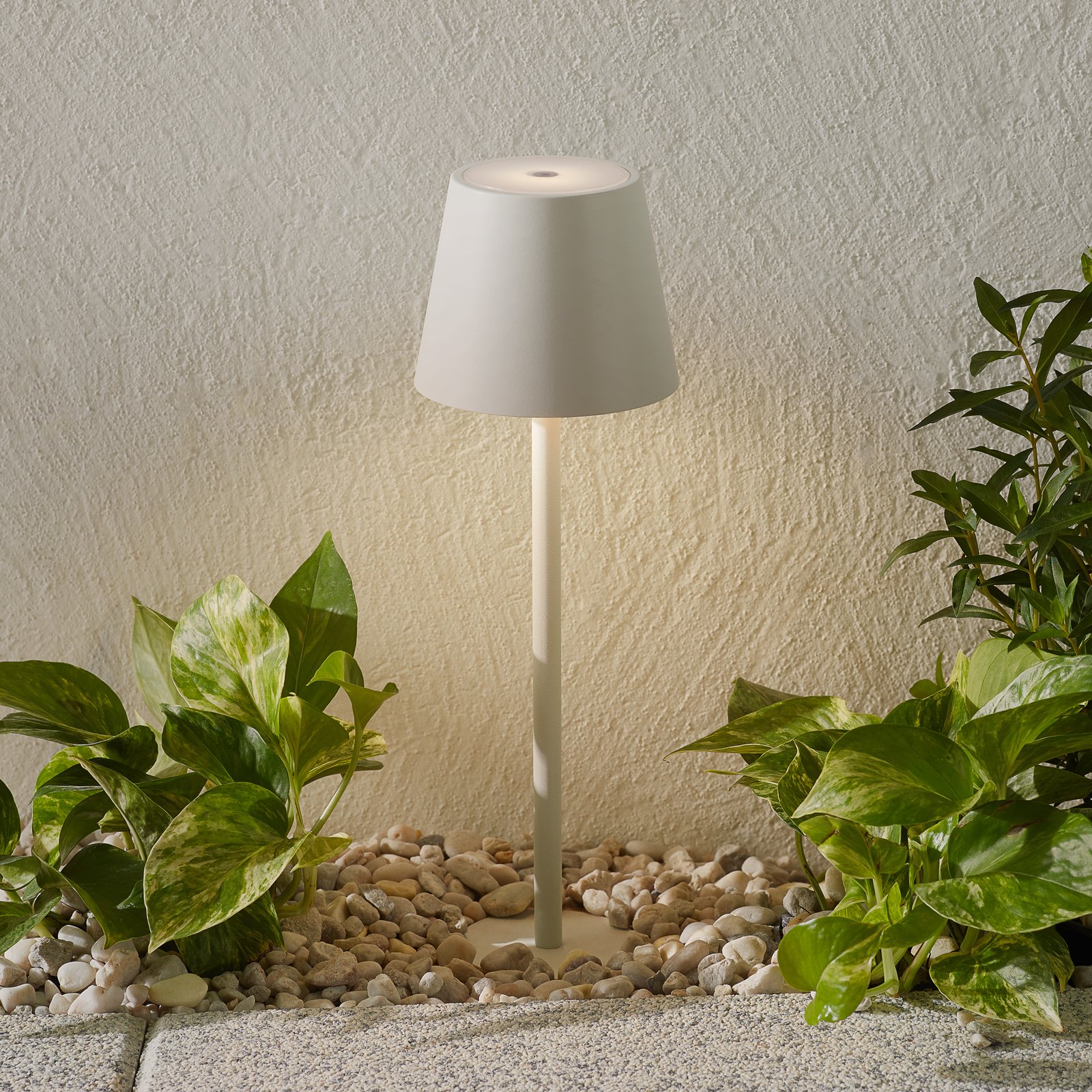 Poldina LED-lampe med jordspyd og batteri, hvid