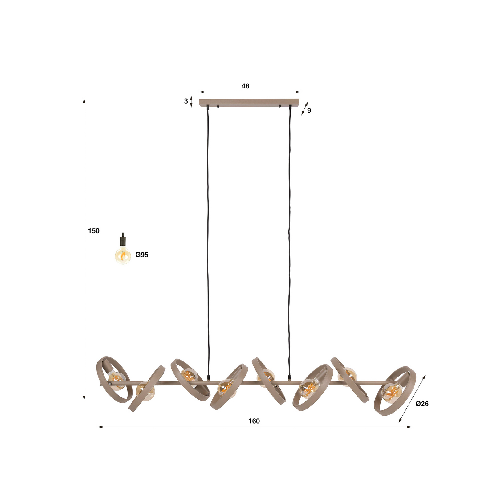 Pendelleuchte Hover, beige, Metall, 8-flammig, E27, 160 cm Pendelleuchte Hover, beige, Metall, 8-flammig, E27, 160 cm