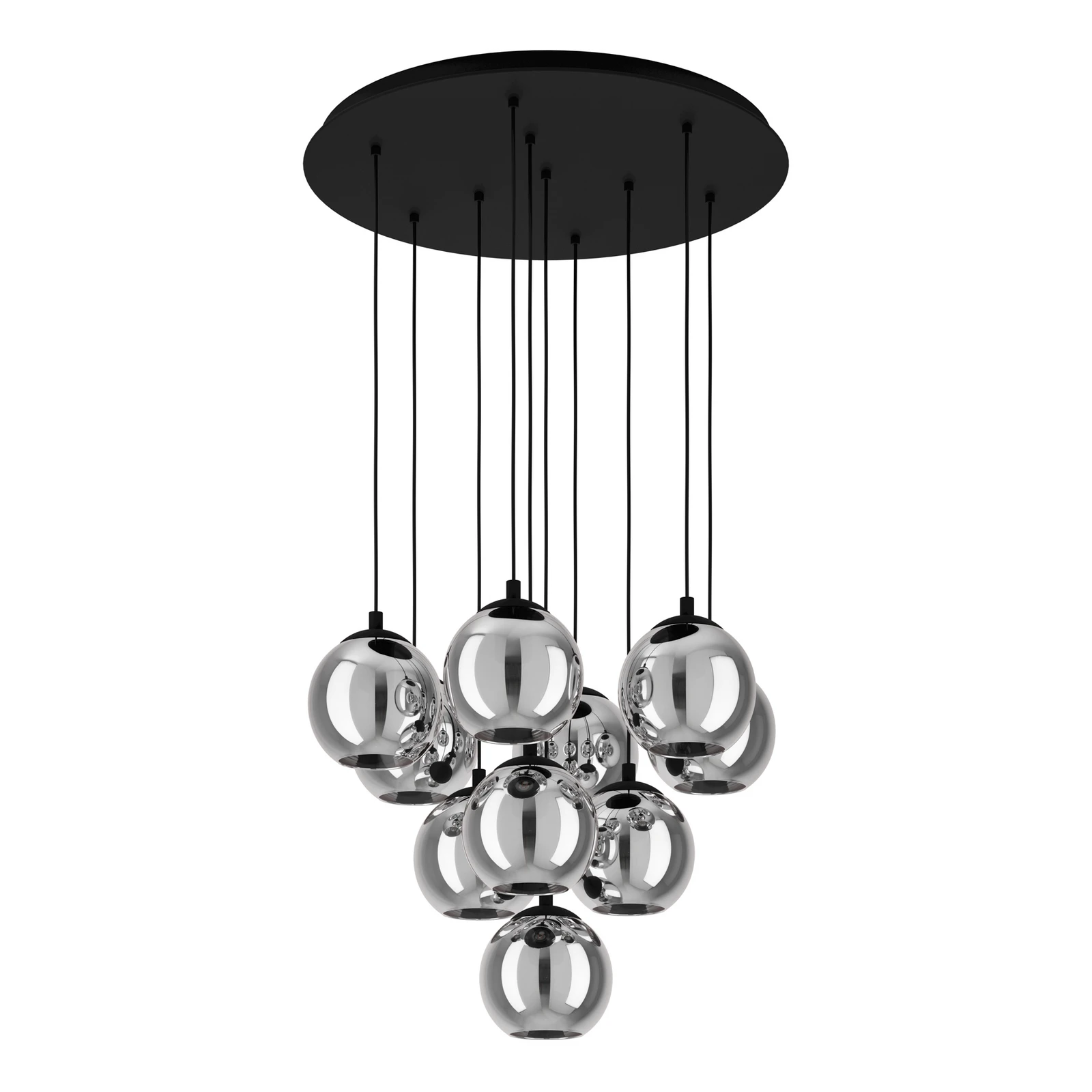 Piekaramā lampa Ariscani, melna, Ø 65 cm, tērauds/stikls, 10 gaismas.