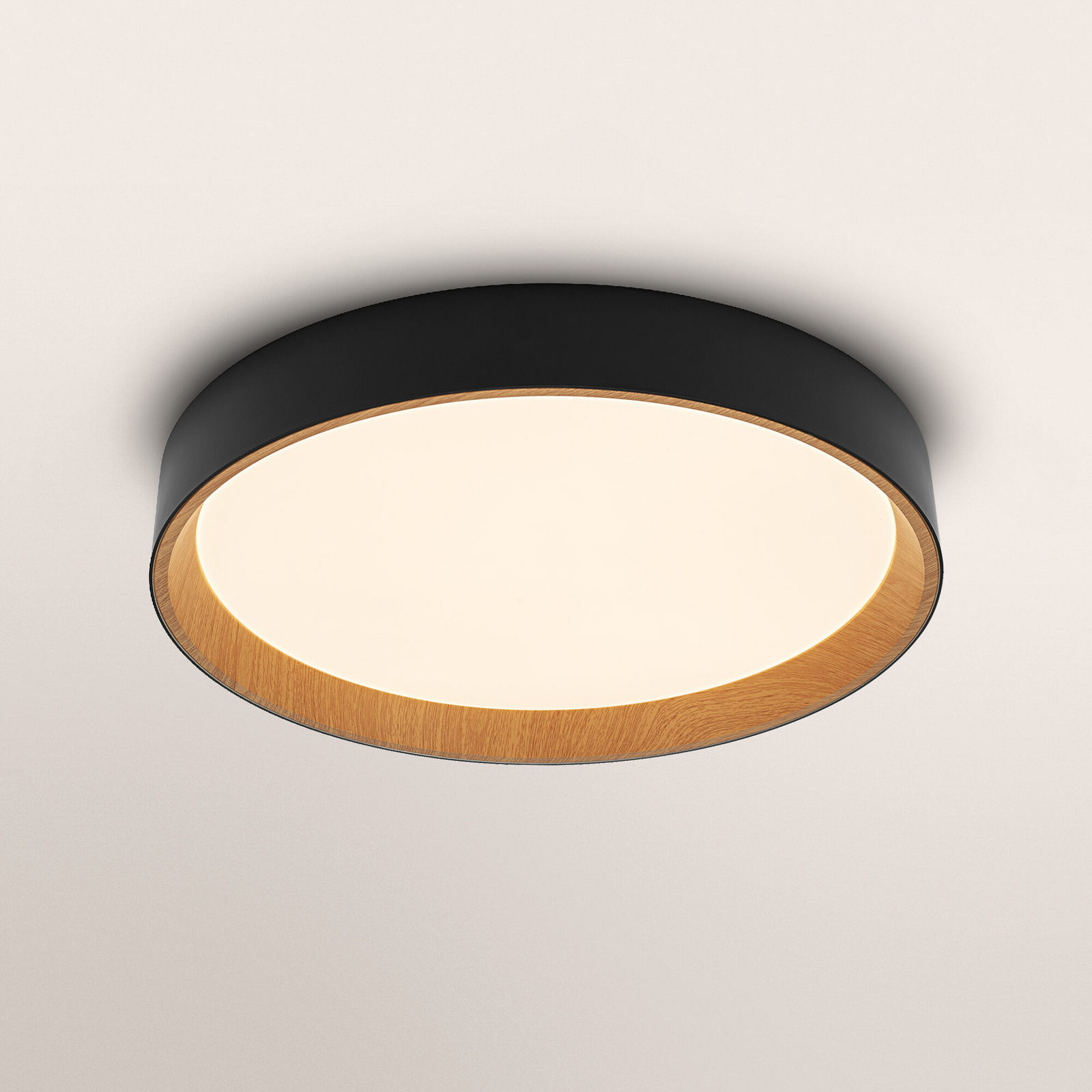 Φωτιστικό οροφής LED OSRAM ORBIS LARIOS, μαύρο/ξύλο, Ø 49 cm, με ρυθμιστή Φωτιστικό οροφής LED OSRAM ORBIS LARIOS, μαύρο/ξύλο, Ø 49 cm, με ρυθμιστή