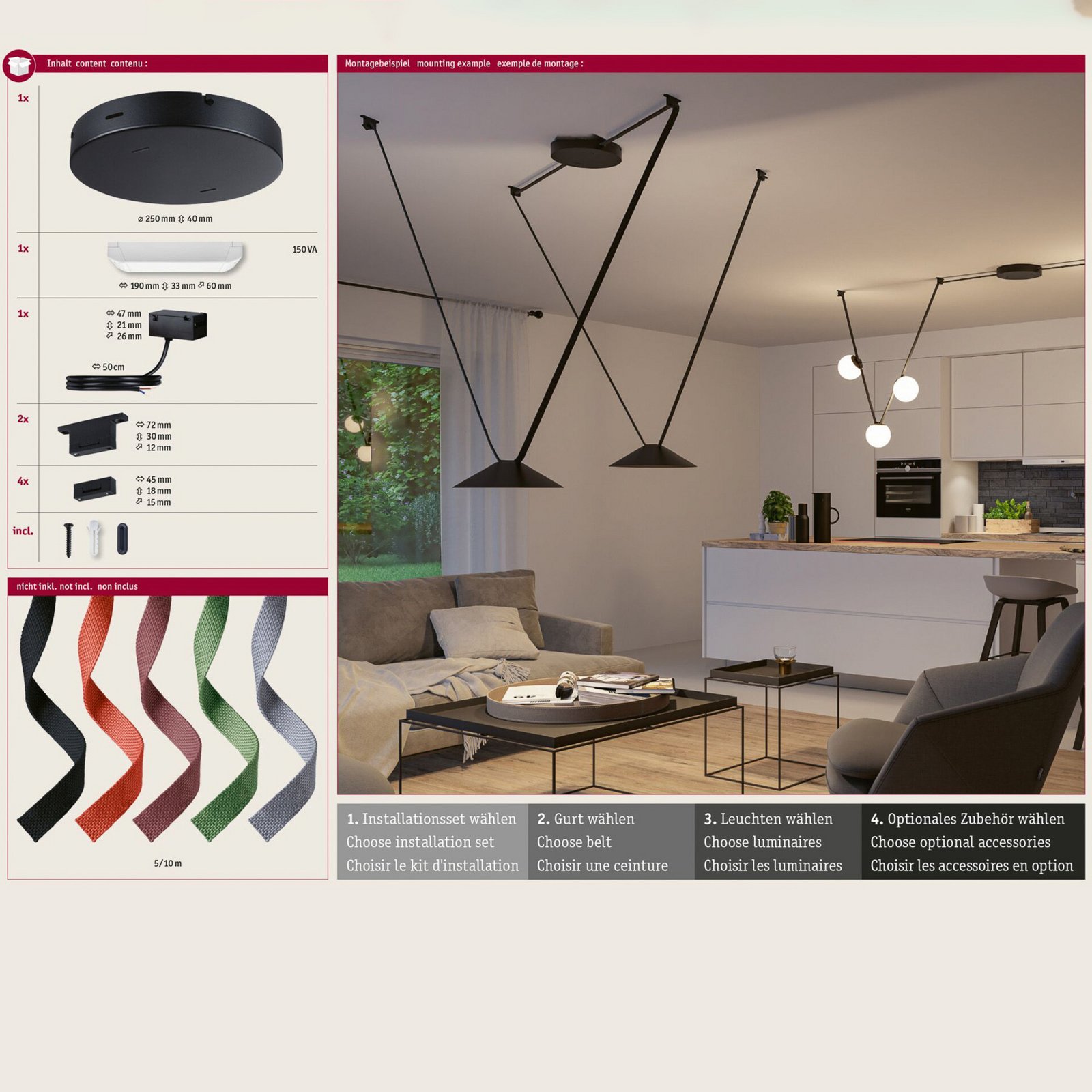 Conjunto de instalação Paulmann ULine 230/48 V, máx. 150 W, preto