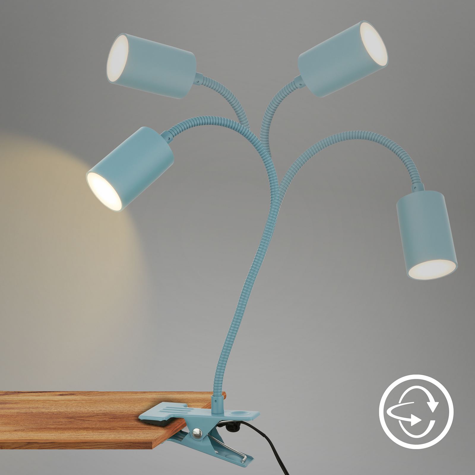 LED-Klemmleuchte Fleks, taubenblau, flexibel, Metall