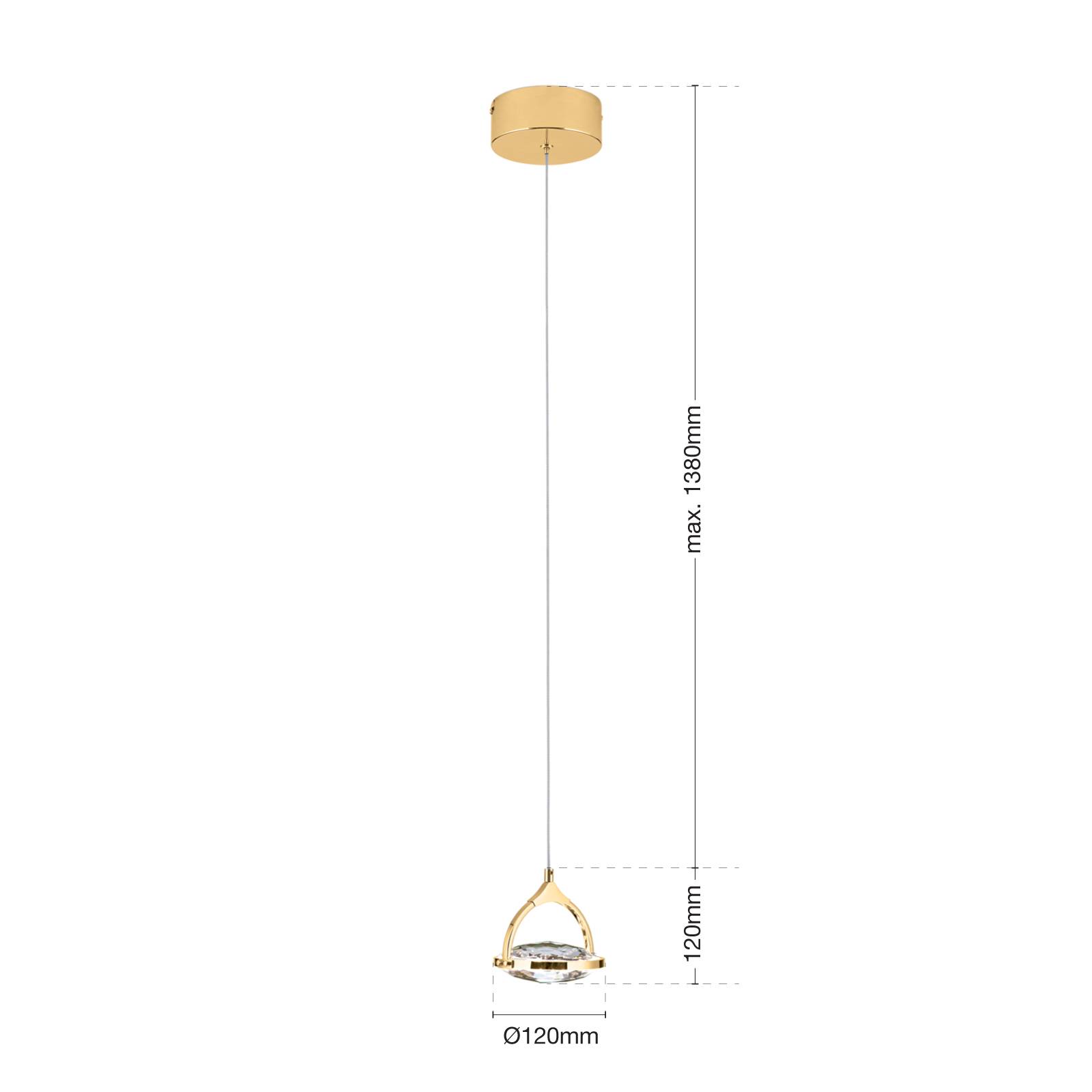 Żyrandol LED Moon, szkło kryształ K9, 1-pkt. złoty