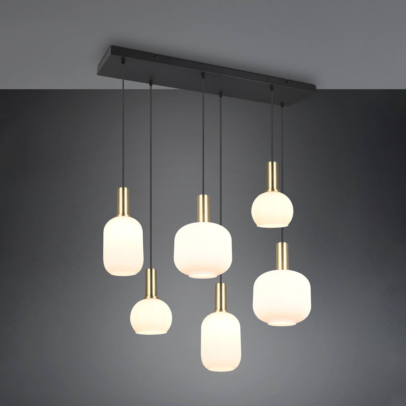 Trio Lighting Diva pendellampa 6 lampor mässingsfärgad opal metall glas