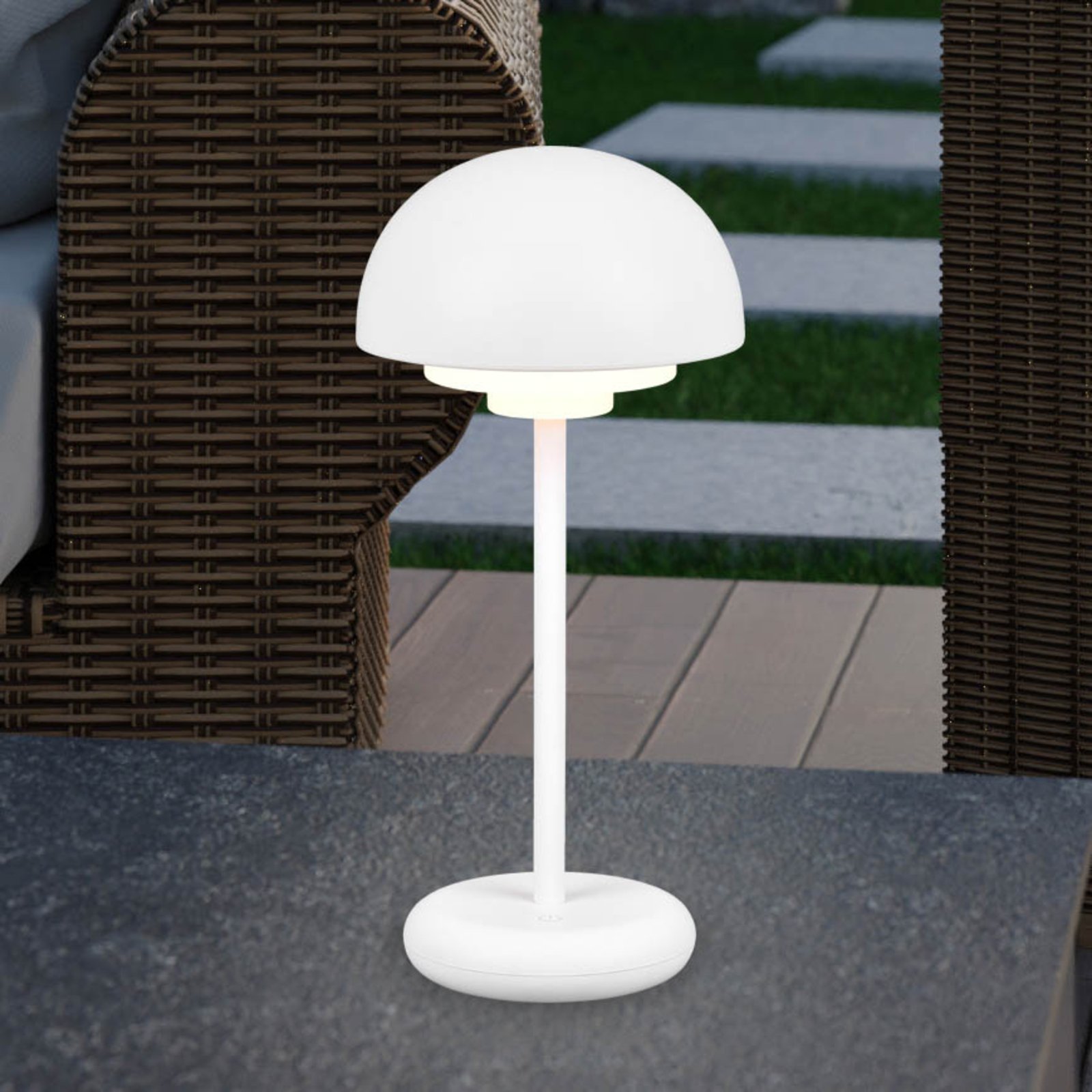 Lampada LED Elliot, IP44, accu, touchdim, bianco