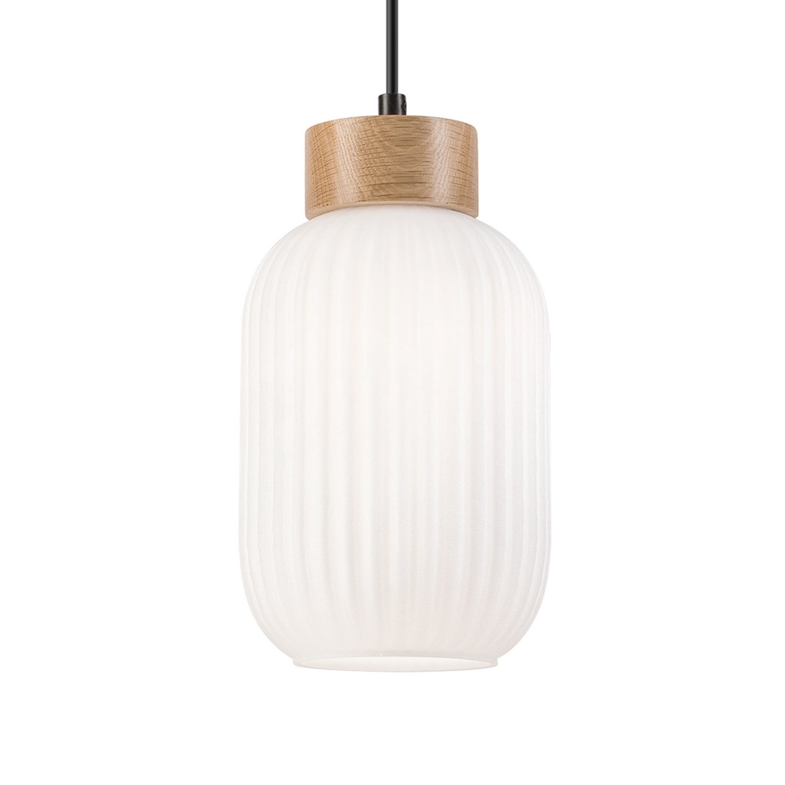 Hanglamp Harmony, Ø 14 cm, wit/eiken, glas/hout