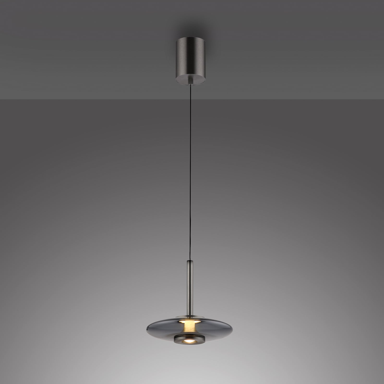 Suspension LED Vitrum, grise, verre/aluminium, Ø 22 cm - PURE