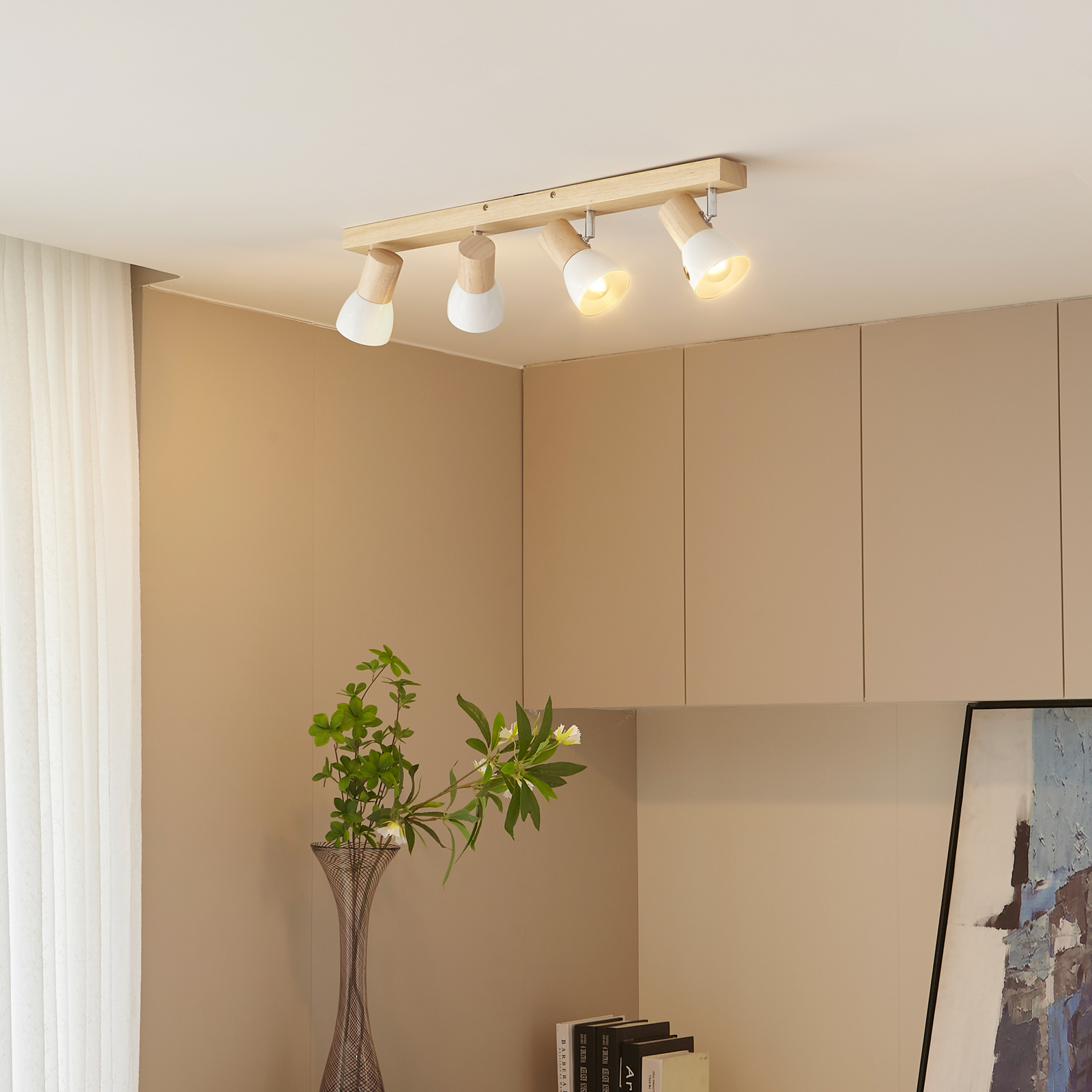 Wood ceiling spotlight Thorin with white shades