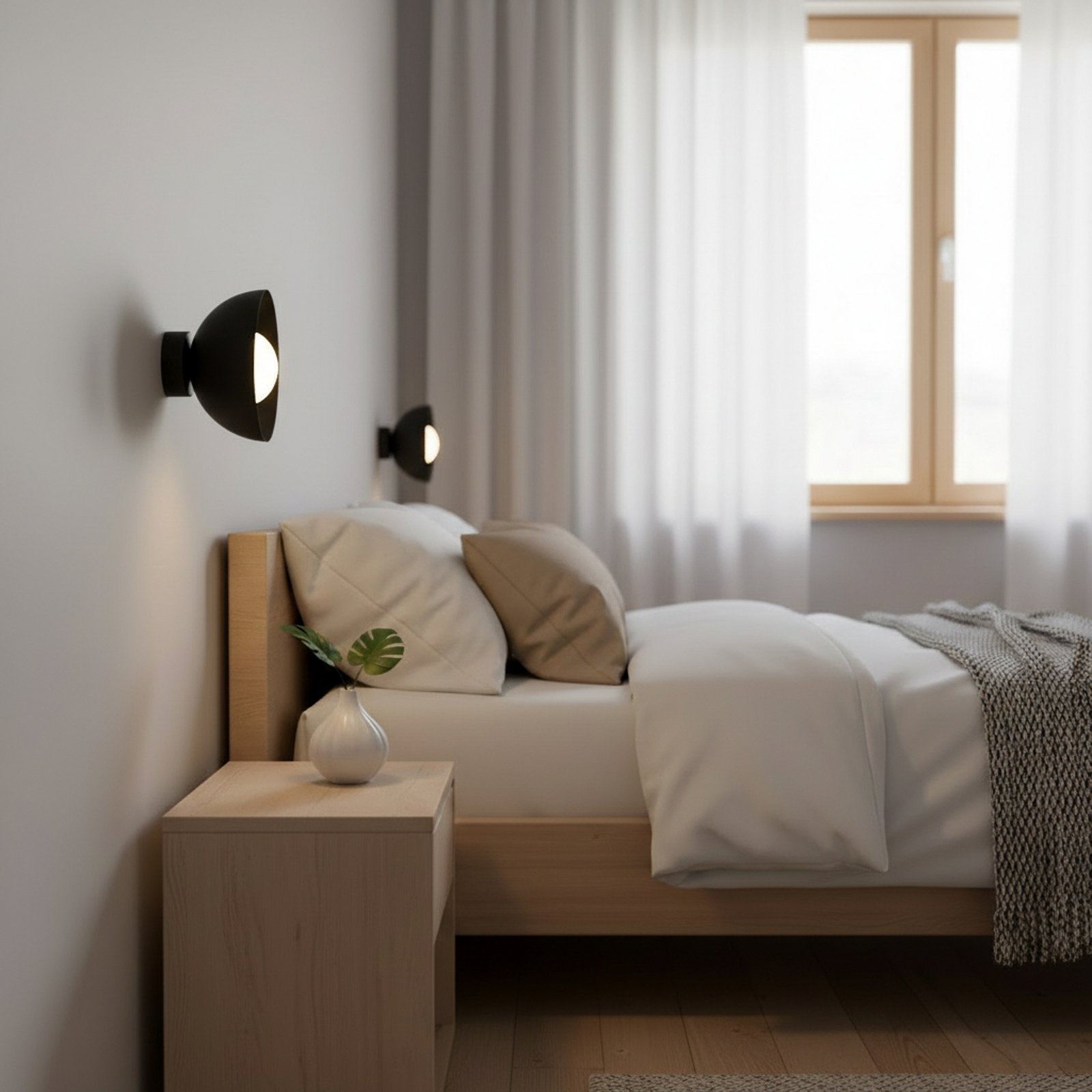 Bibi K1 wall light, black, steel/glass, Ø 18 cm