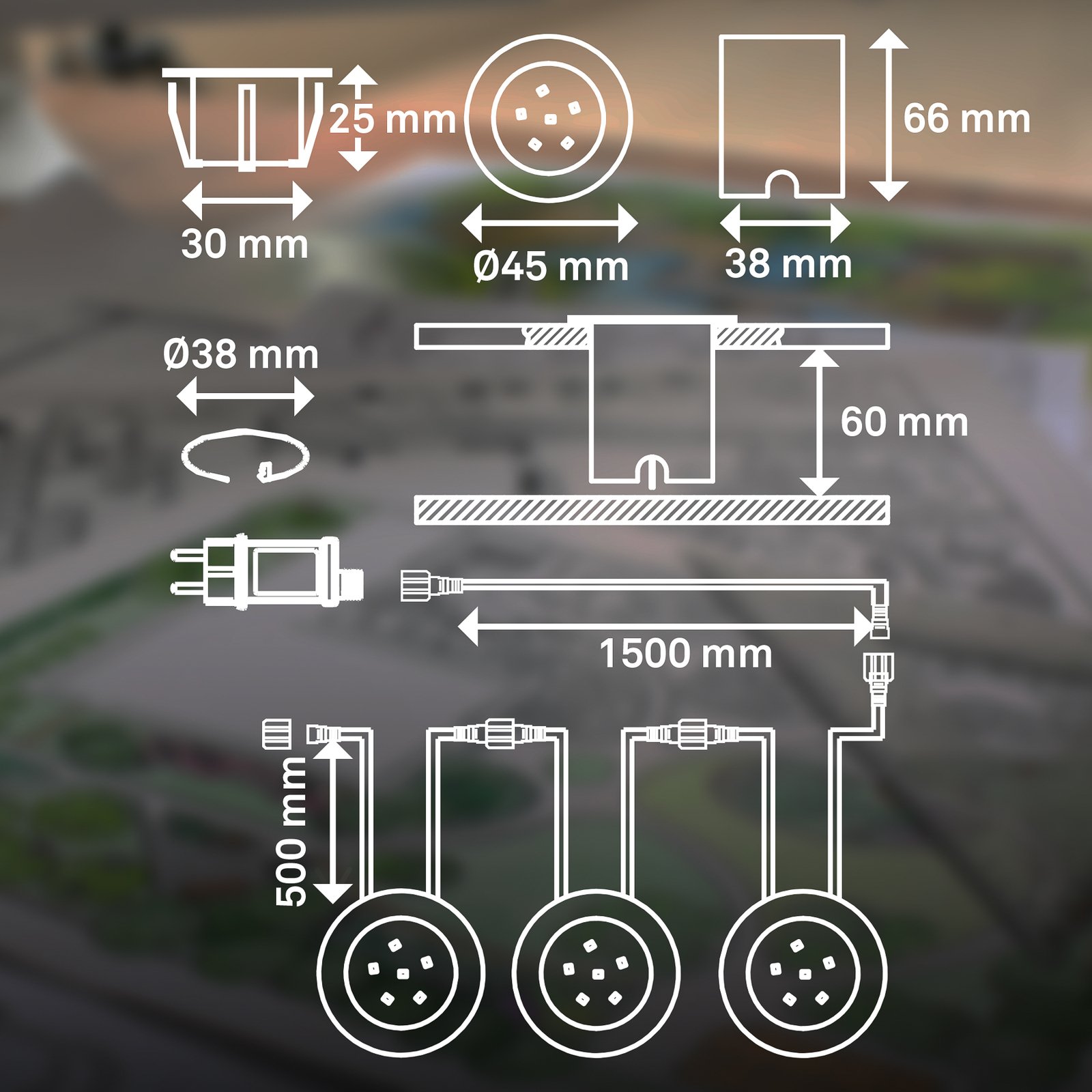 LED-Einbauspot 3916032 IP67 12 V 3er-Starterset Ø 4,5cm Topf