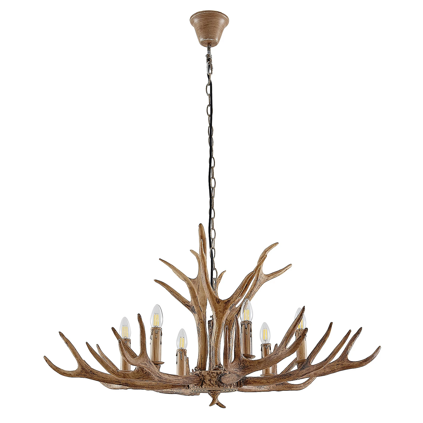 Lindby Hängelampe Tejask, Ø 102 cm, 6-flammig, Geweih, E14