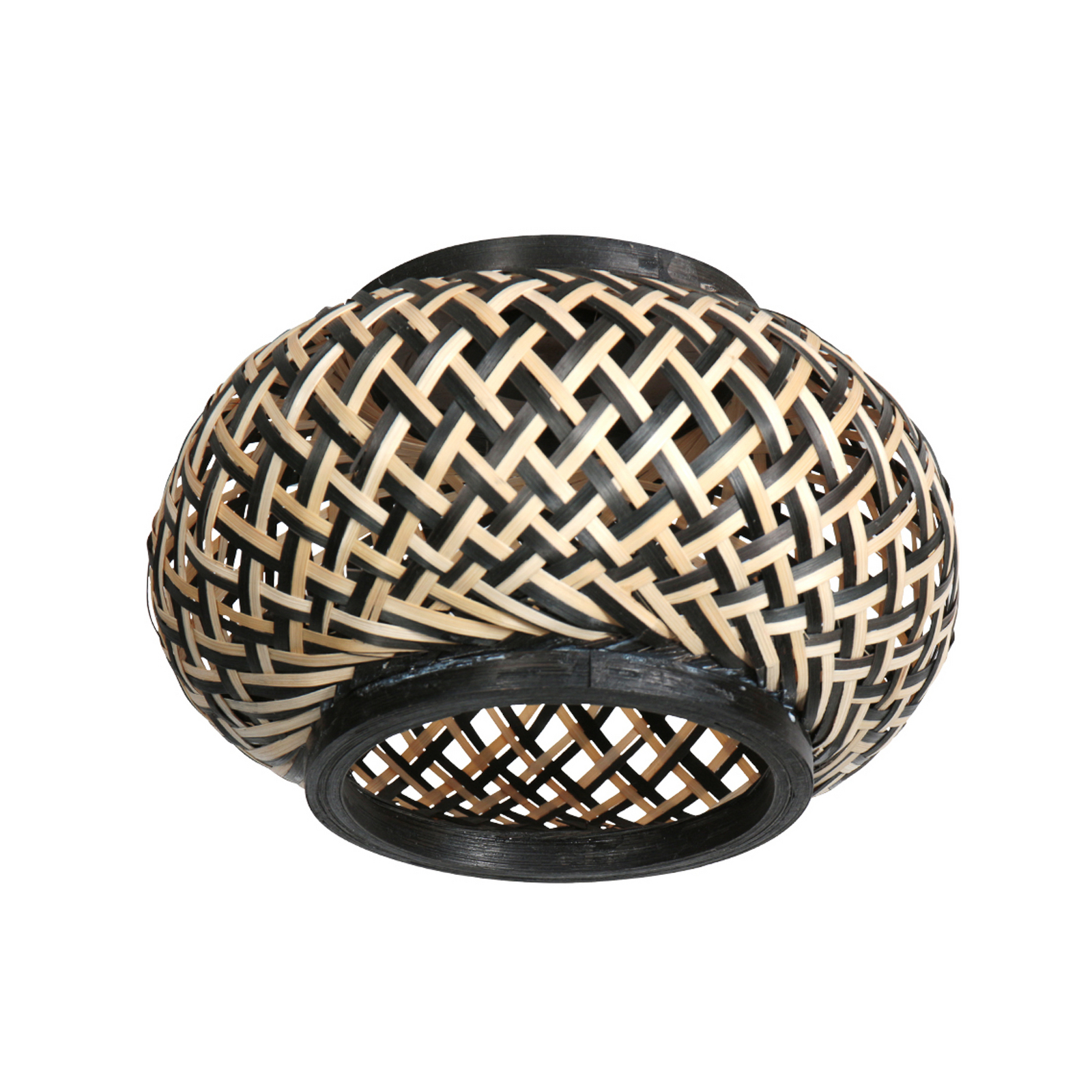 Suspension NoxLight, à 5 lampes, ronde, noire, tressage de bambou