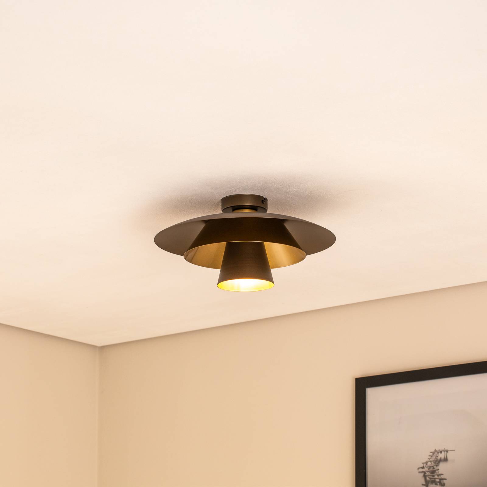 Deckenleuchte Plato, titan/goldfarben, Metall, Ø 38 cm, E27 günstig online kaufen