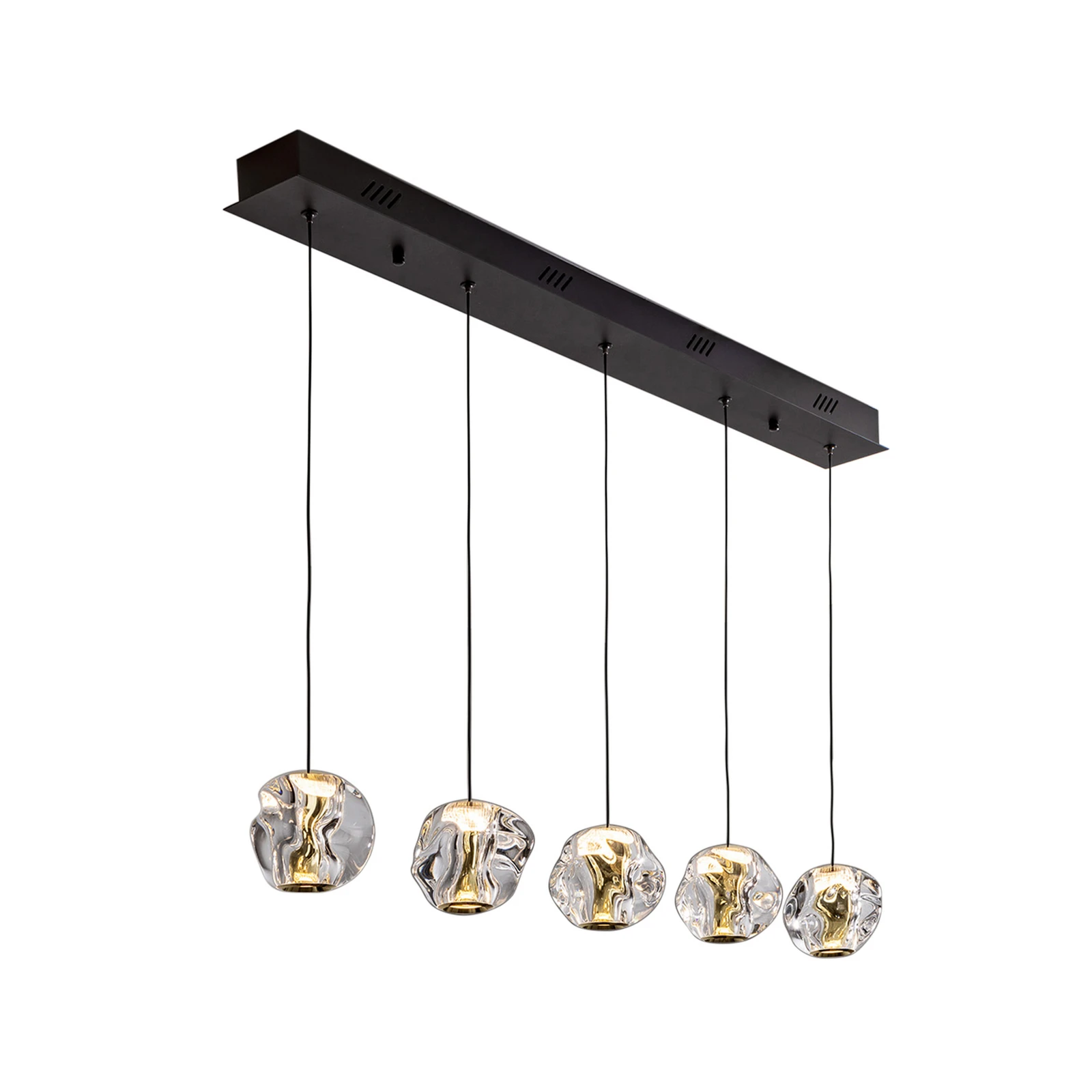Suspension LED Zaria, à 5 lampes, noir, transparent, métal, acrylique